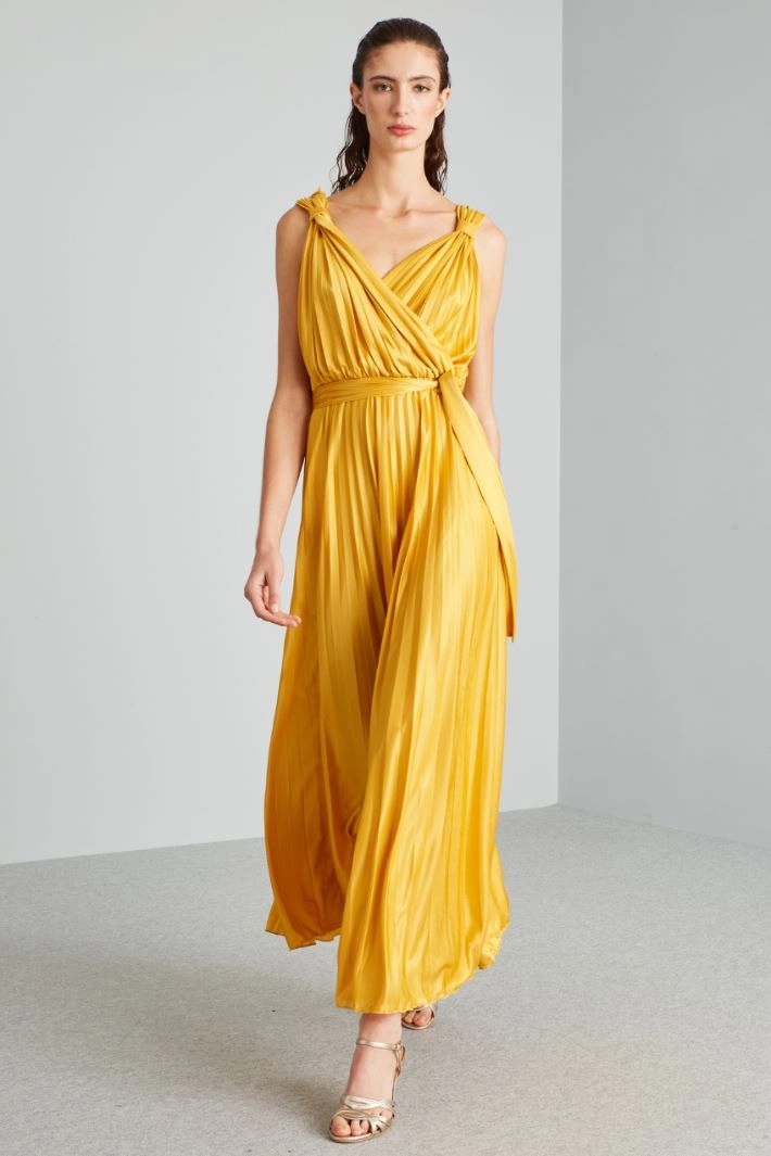 Long pleated jersey dress - YELLOW