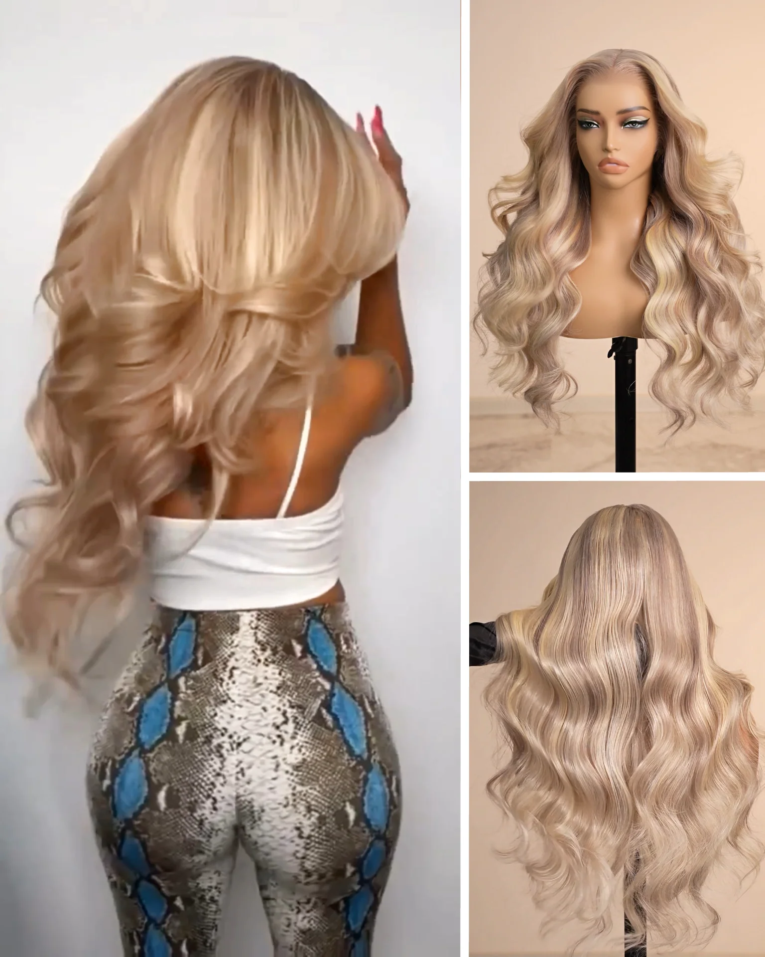Ophirawig 13x4 Frontal Lace Blonde Highlight Body Wave/Silky Straight Colored Wig Invisible Knots Realistic Hairline