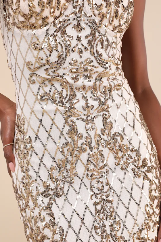 Moonlit Love Gold Sequin Sleeveless Bodycon Mini Dress