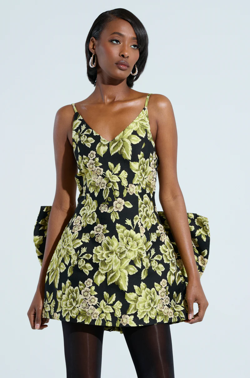 Business In The Back Brocade Mini Dress With Bow