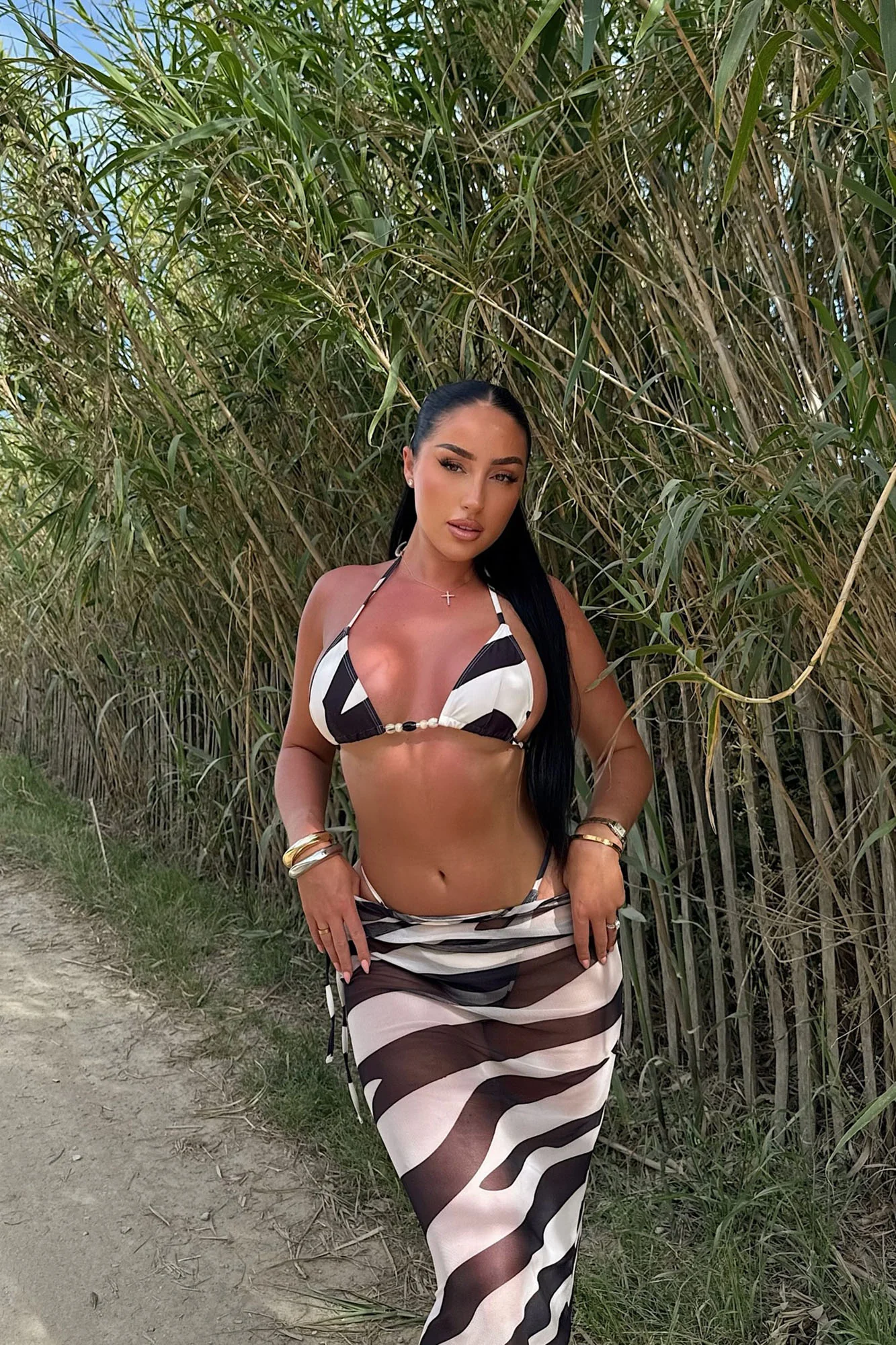 Sophia Zebra 3 Piece Bikini Skirt Set - Ivory/combo