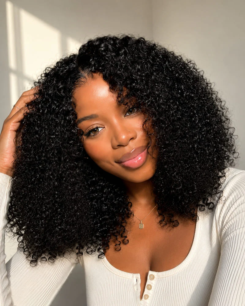 Arabella 13x5 Lace Glueless Jerry Curly Bob Wig With Pre-Cut Lace Invisible Knots Natural Black Virgin Hair Wig