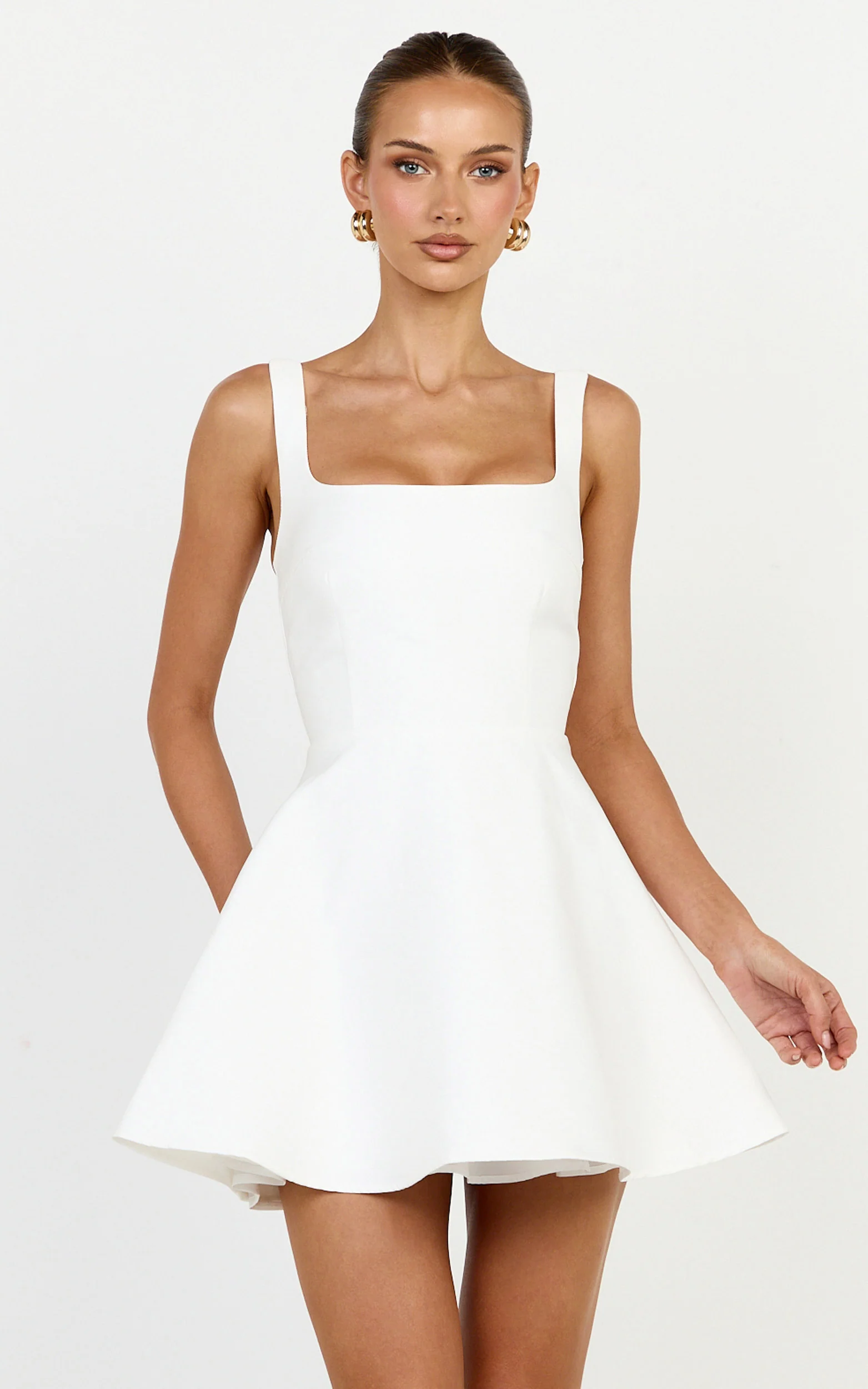 Talia Mini Dress Scoop Neck Fit And Flare Dres in White