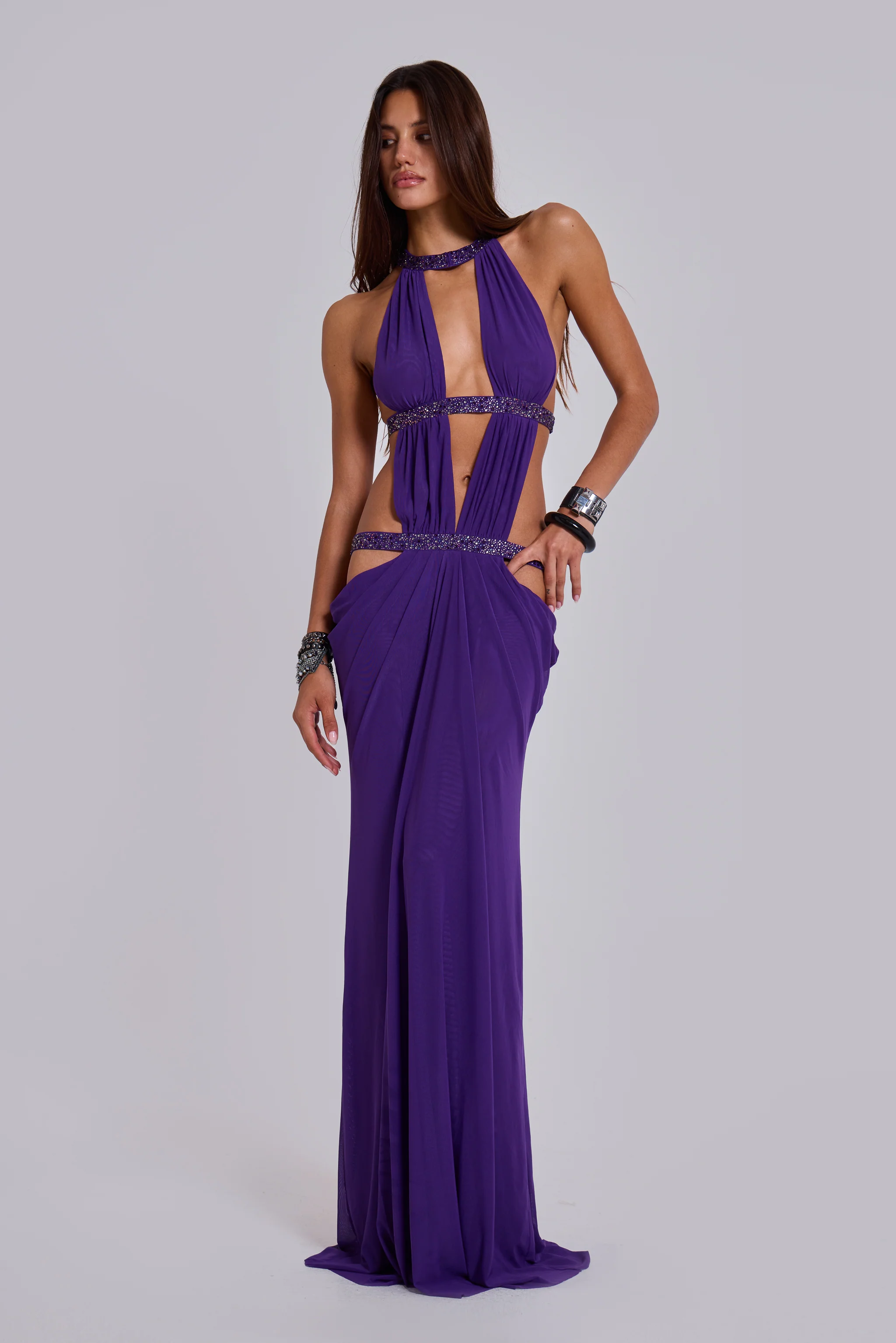 6AM Cut Out Maxi Dress in Violet