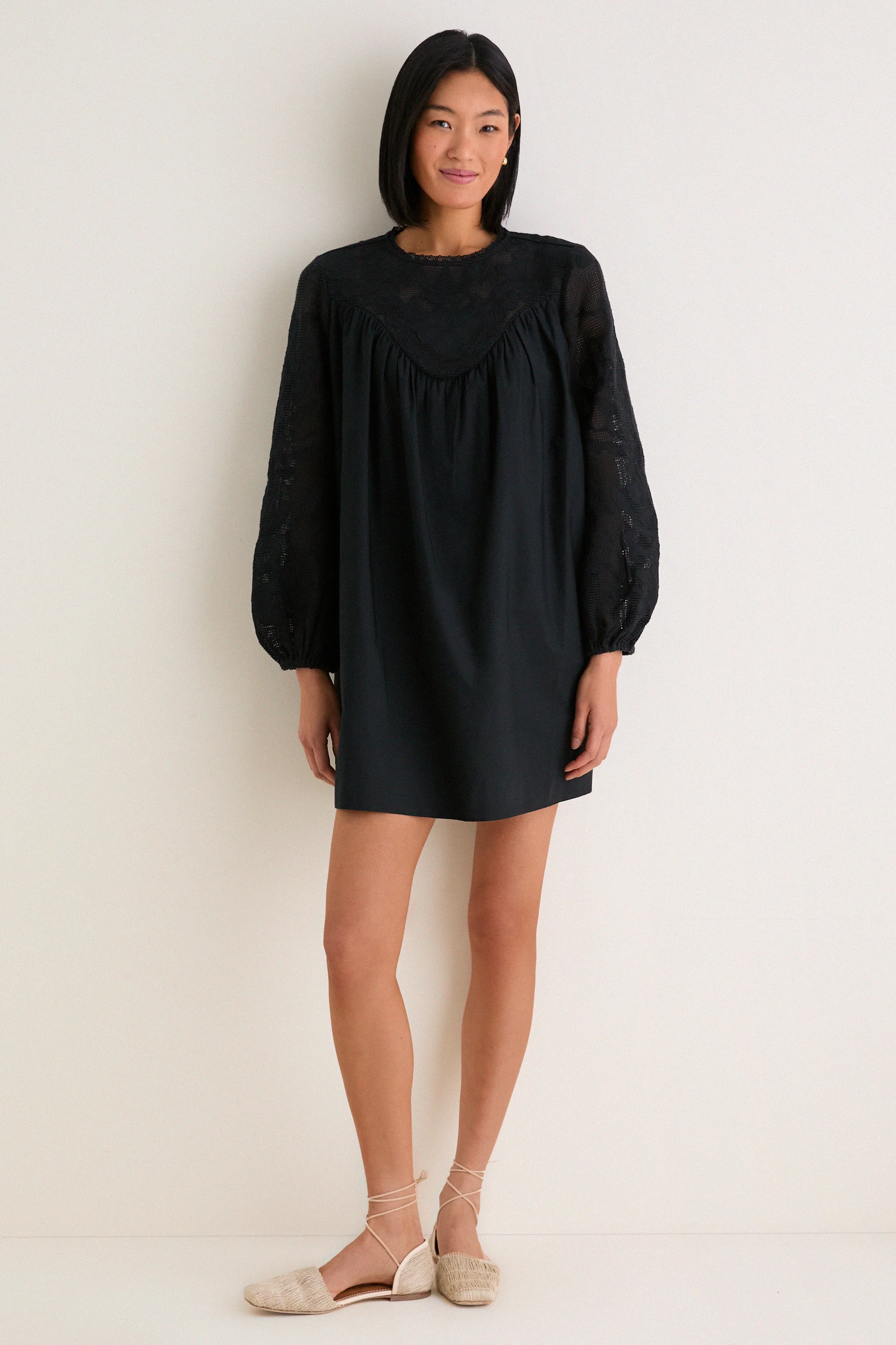 Black Patchwork Embroidered Cressida Mini Dress