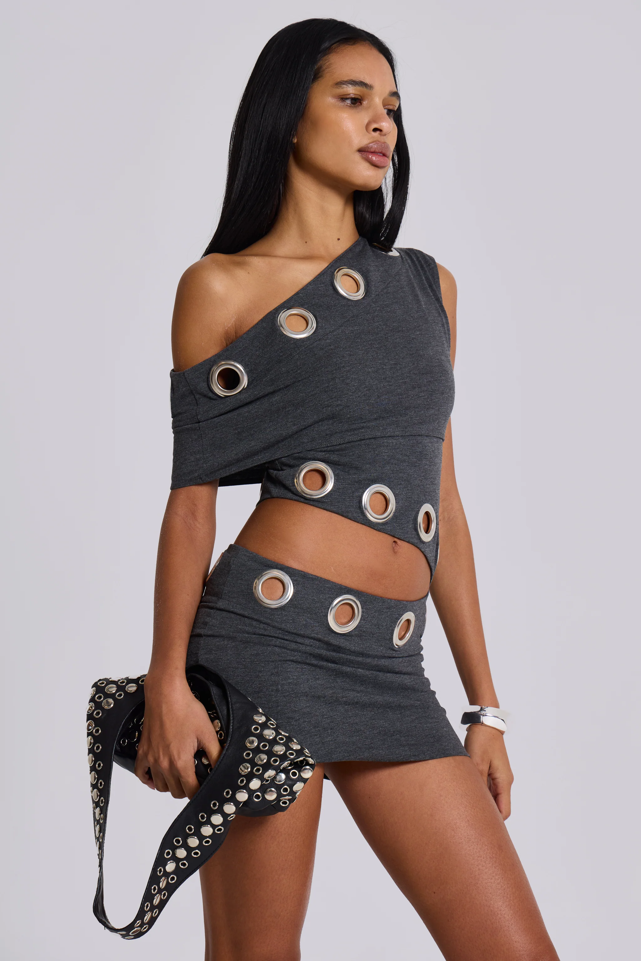Zarco Asymmetric Mini Dress With Eyelets