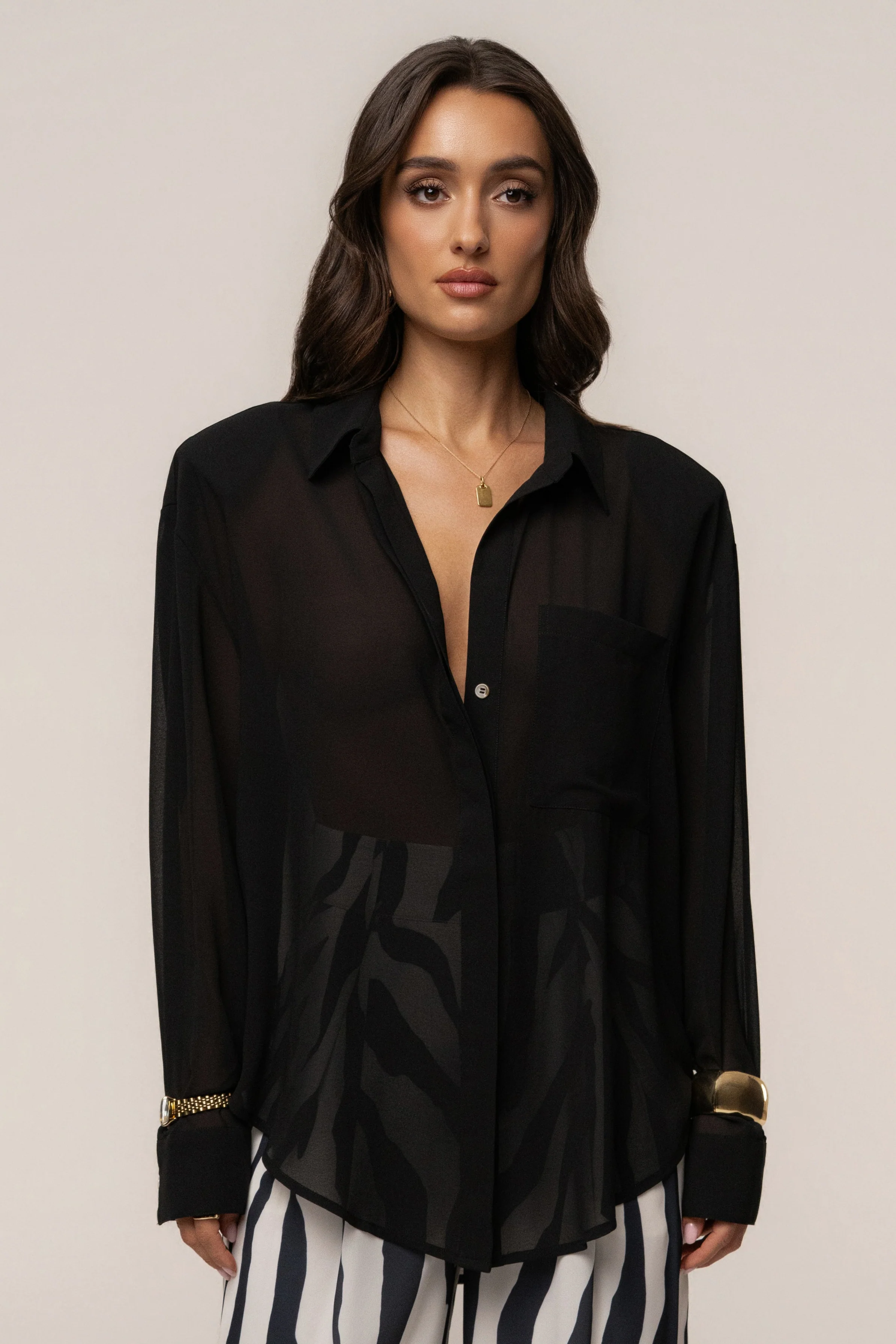 Black Fierce Form Button-Down Shirt