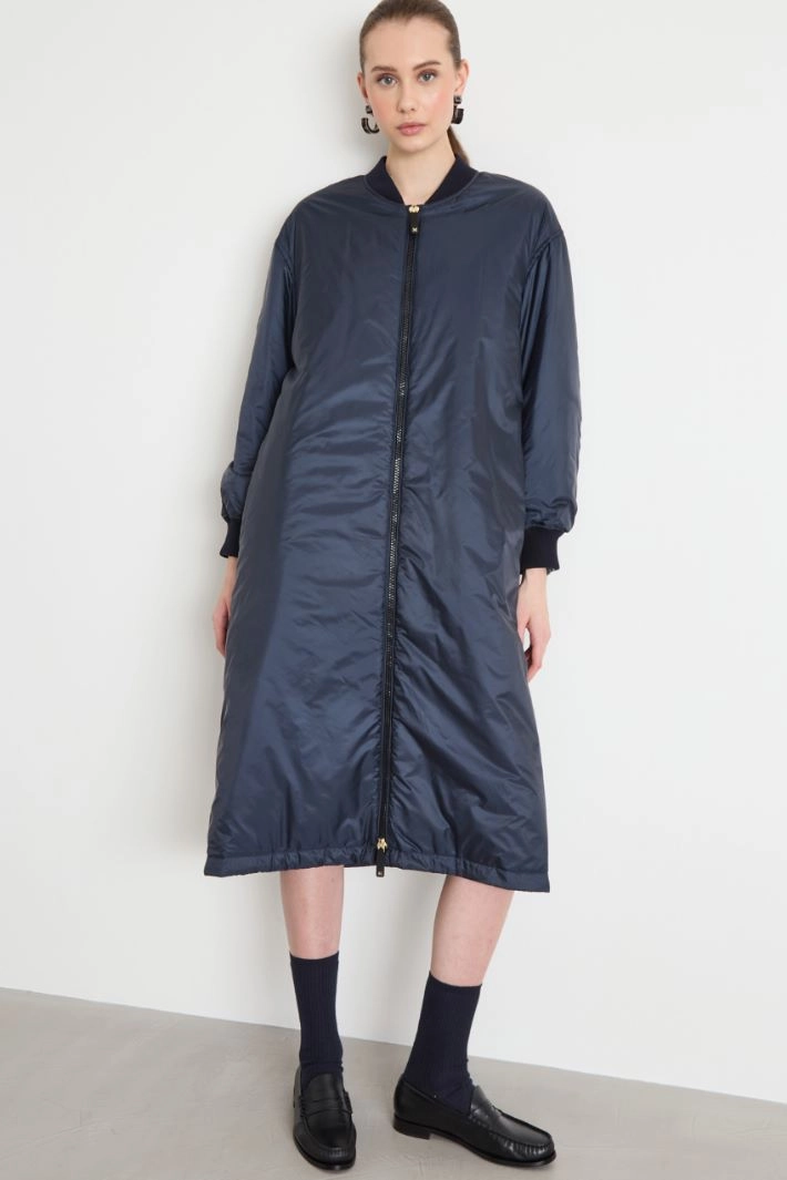 Longline padded bomber jacket in water-repellent canvas - BLUE