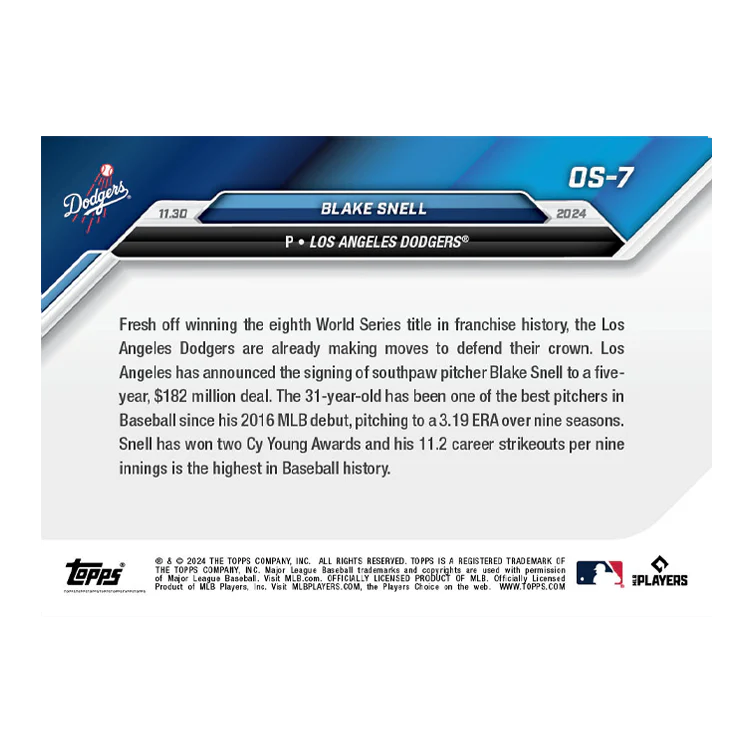 Blake Snell - 2024 MLB Topps NOW® Card OS-7
