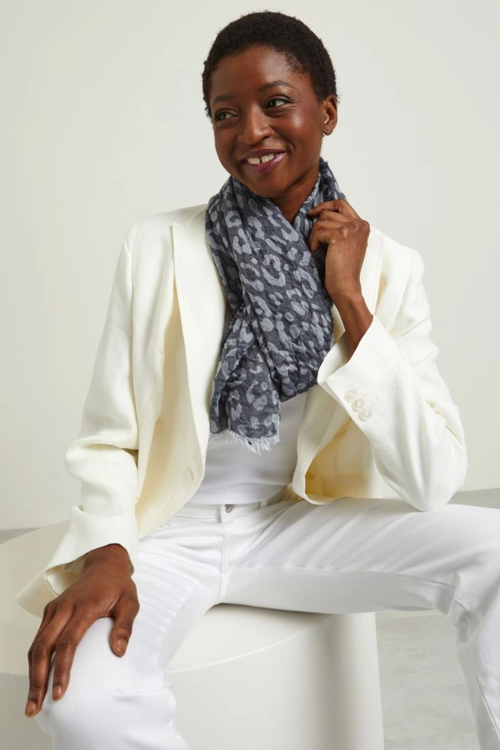 Gauze jacquard stole - DARK BLUE GREY