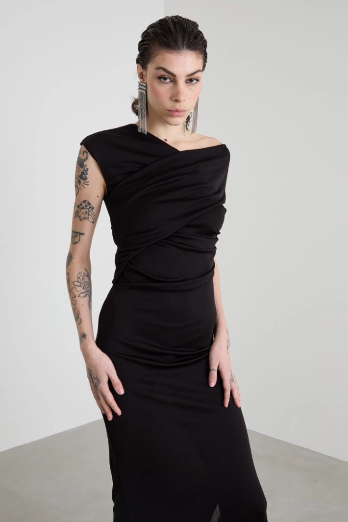 Draped jersey dress - BLACK