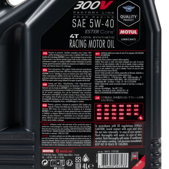 Huile moteur Motul 300V Road Racing 5W40 4L UniverselRef : MOT0008 / 104115