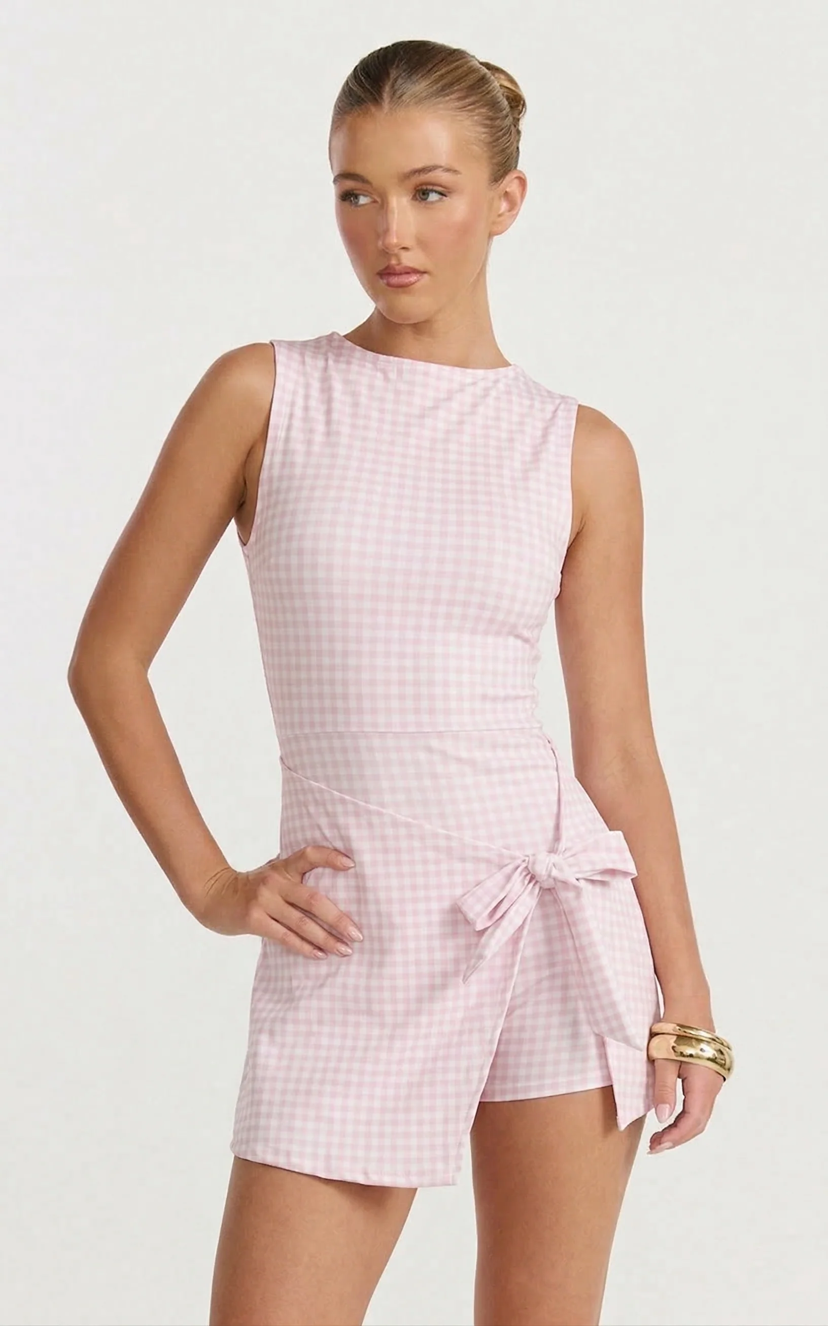 Gingham Charm Wrap Mini Dress