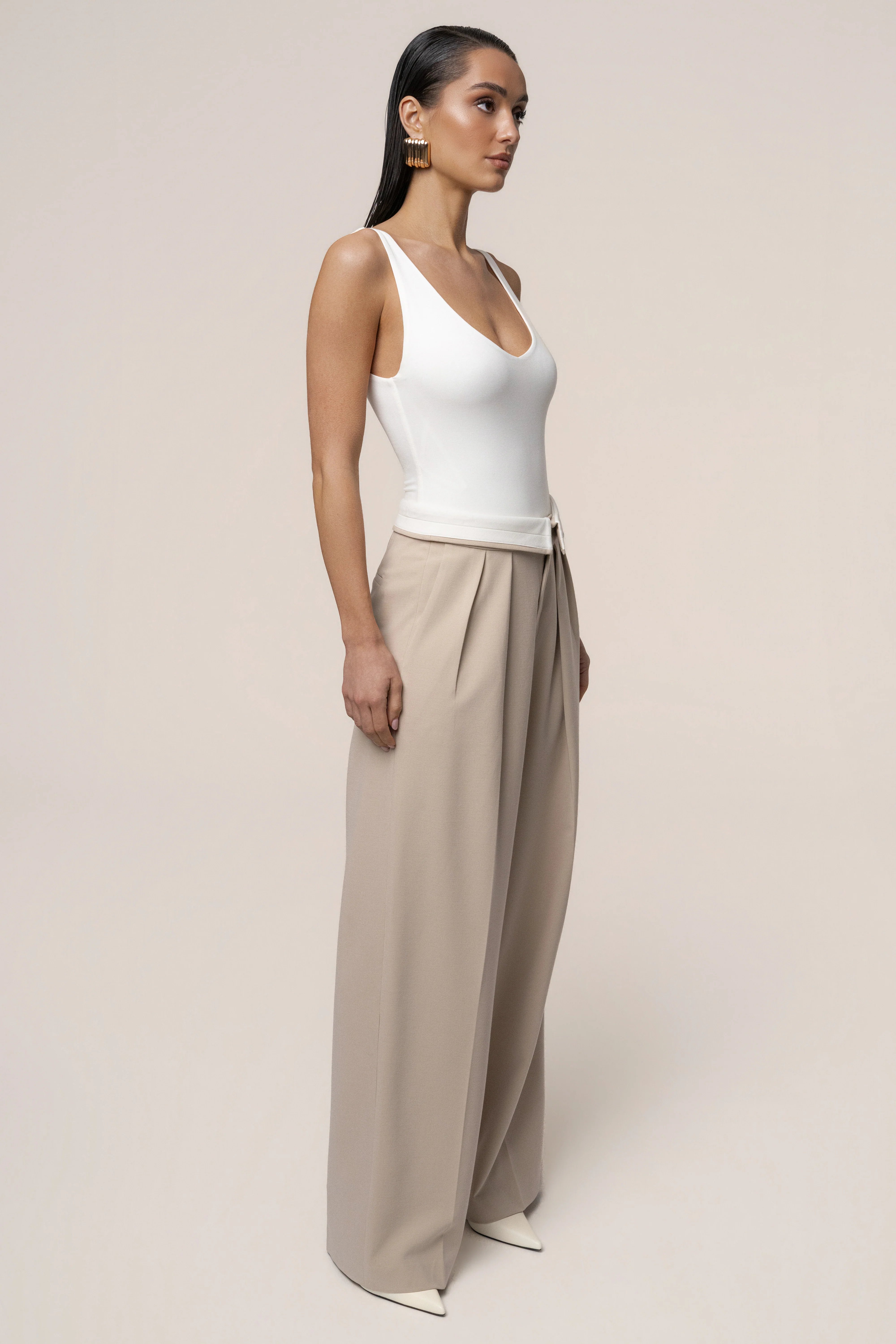 Beige/Ivory Command Pleat Trouser