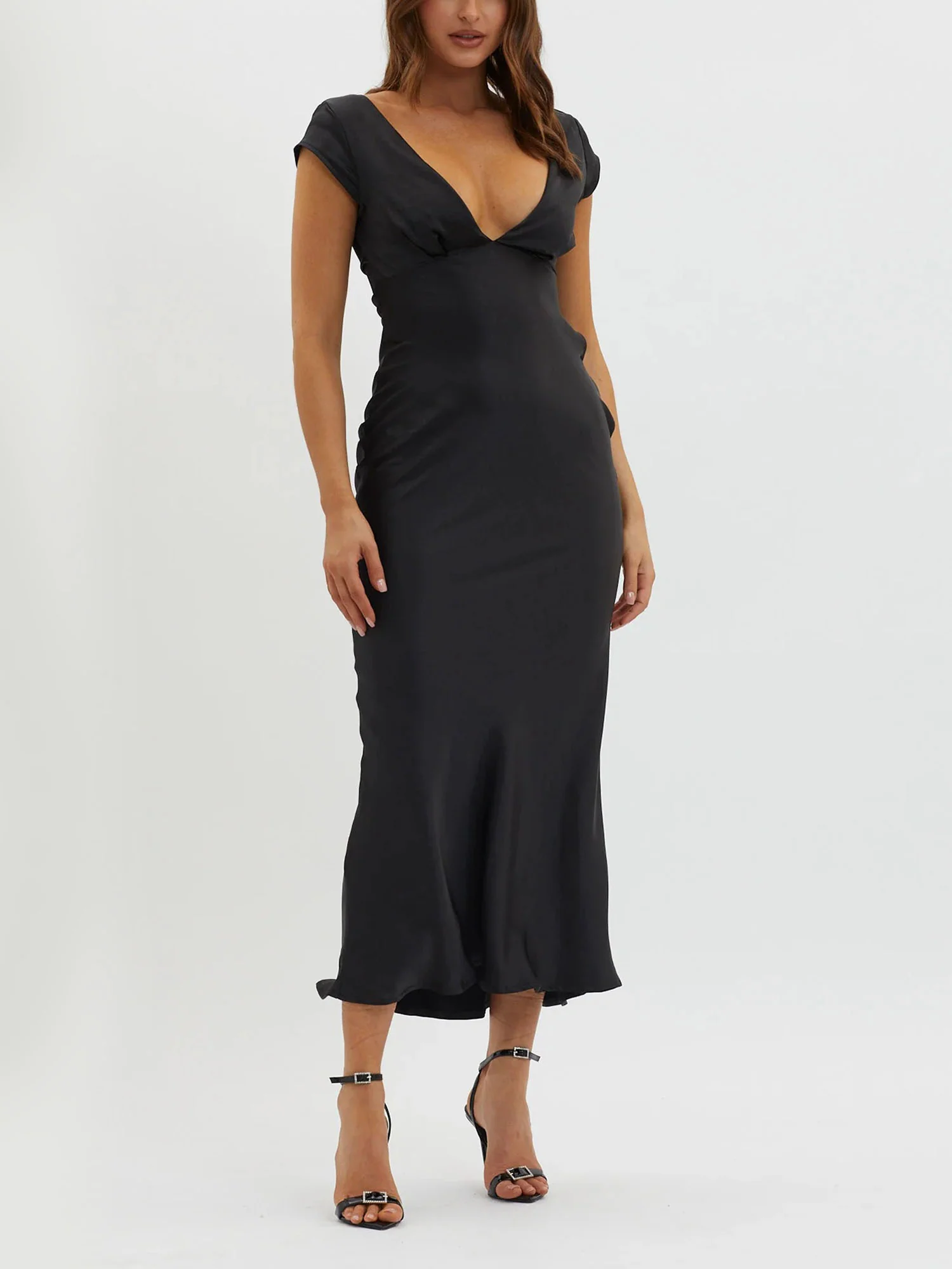 Black Plunge Neck Maxi Dress