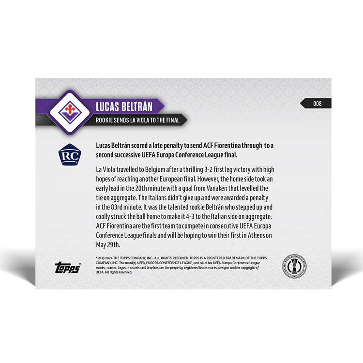 Lucas Beltrán - Rookie sends La Viola to the final - 23/24 UECL TOPPS NOW® Card 8