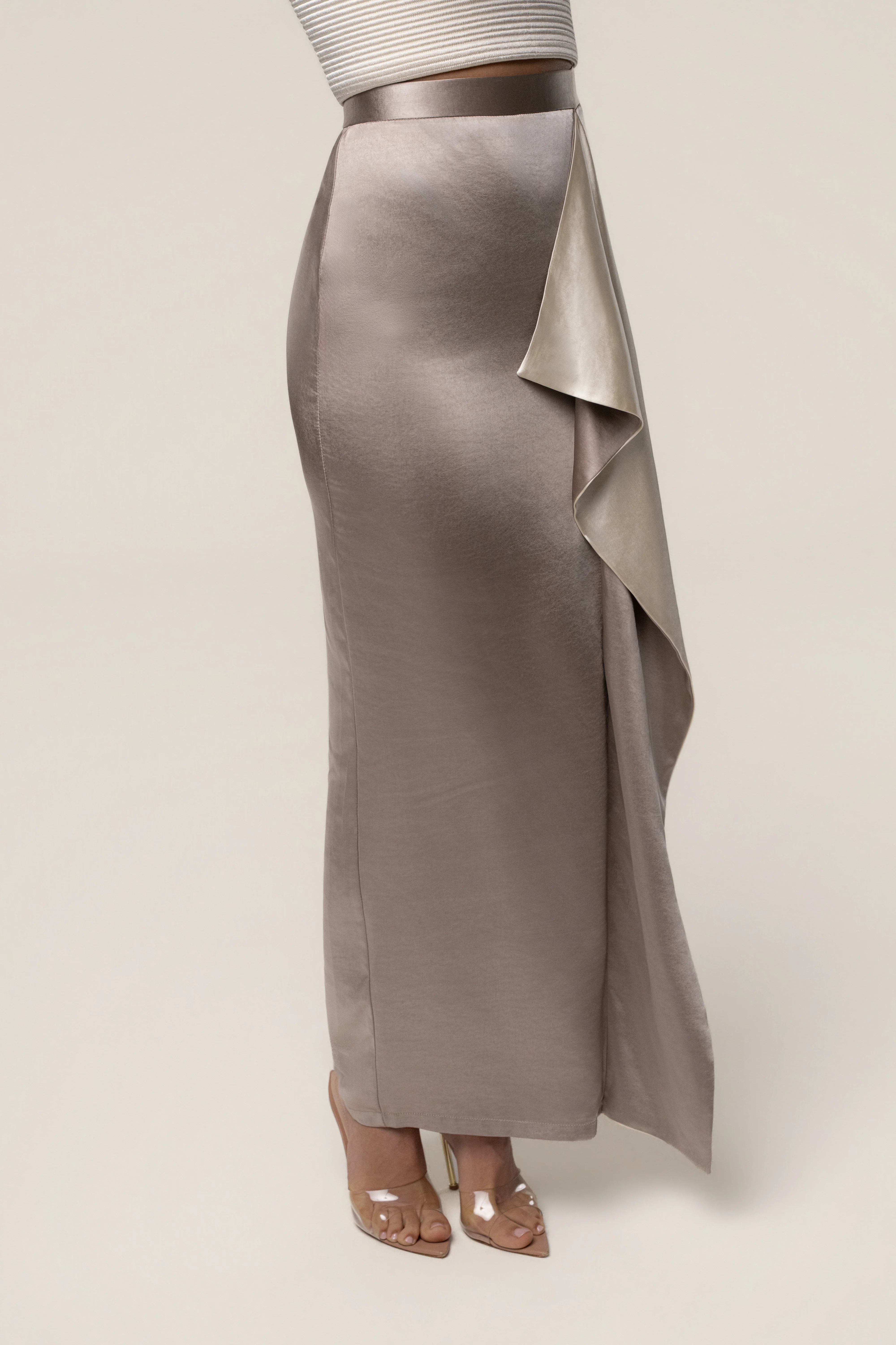 Taupe Midnight Mirage Satin Skirt
