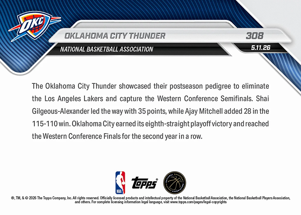 Oklahoma City Thunder - 2025-26 NBA Topps NOW® - Card 308