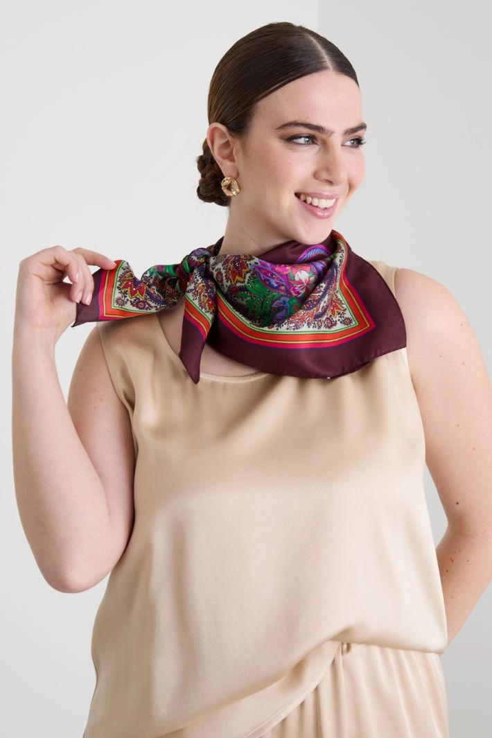 Silk twill scarf - BORDEAUX