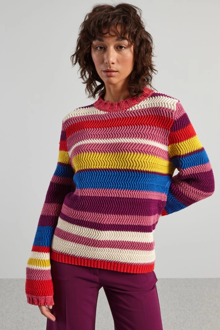 Crater neck sweater - MAUVE RED LIGHT BLUE