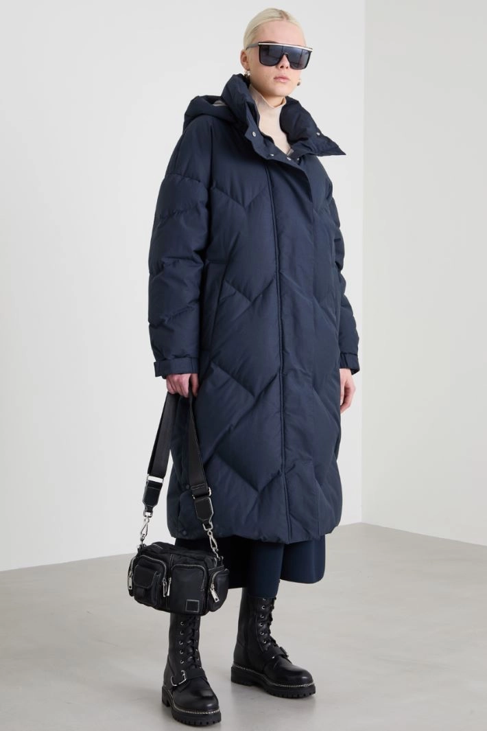 Long quilted down coat - NIGHT BLUE