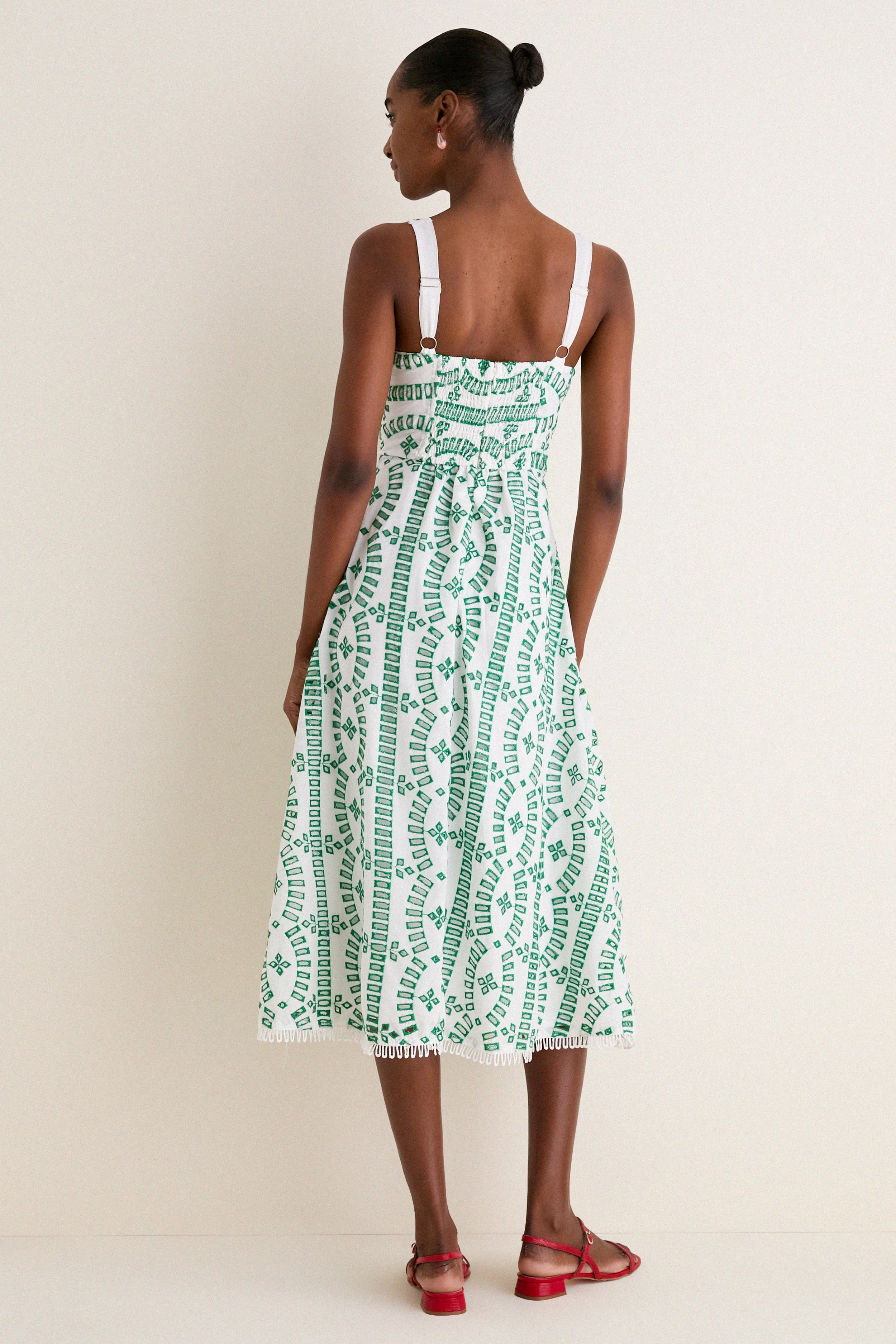 Green Multi Embroidered Detail Midi Dress