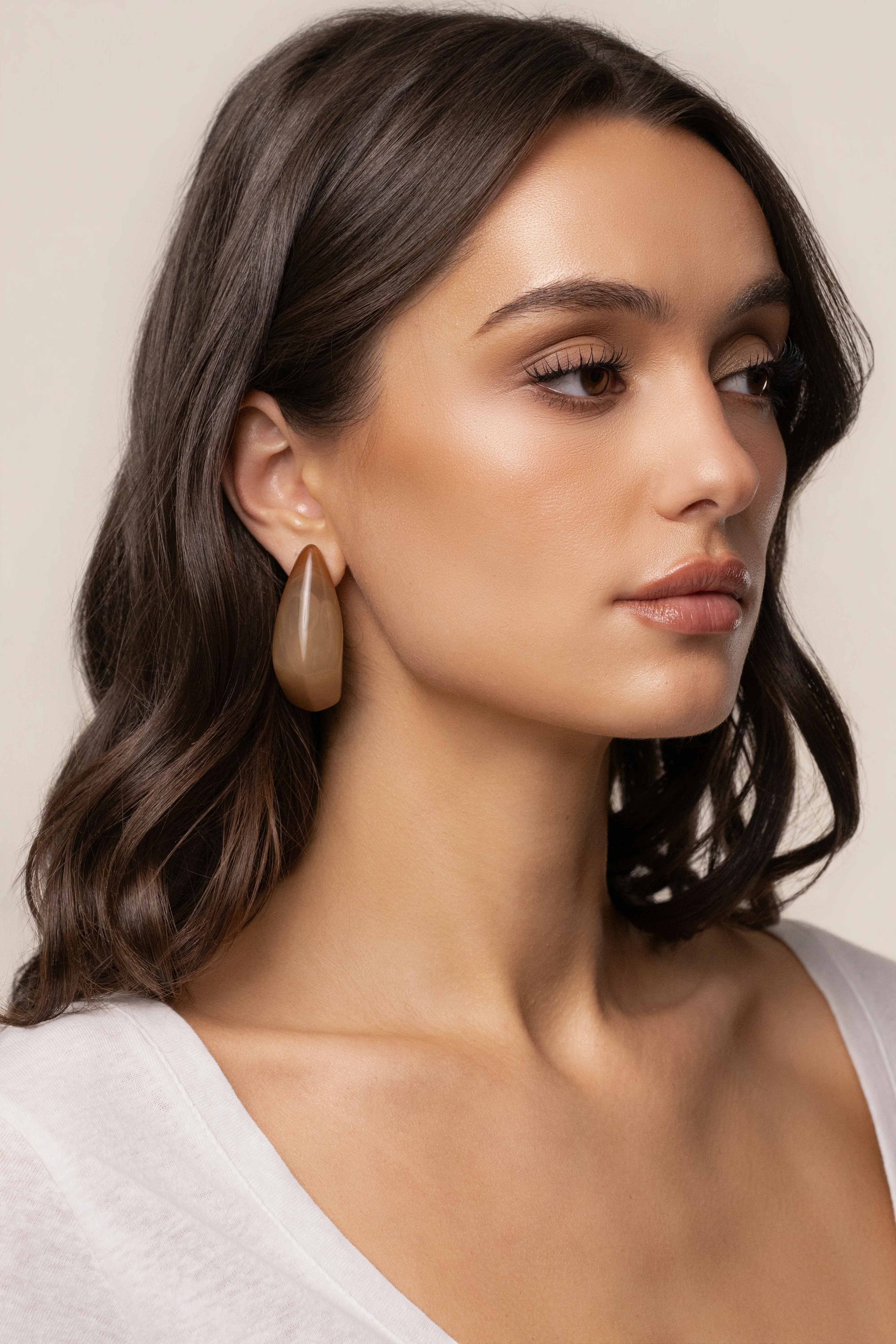 Beige Sculpt Resin Earrings