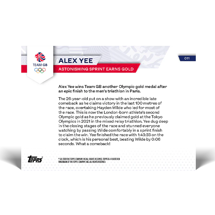 Alex Yee - Astonishing sprint earns gold - 2024 Team GB TOPPS NOW® Card 11