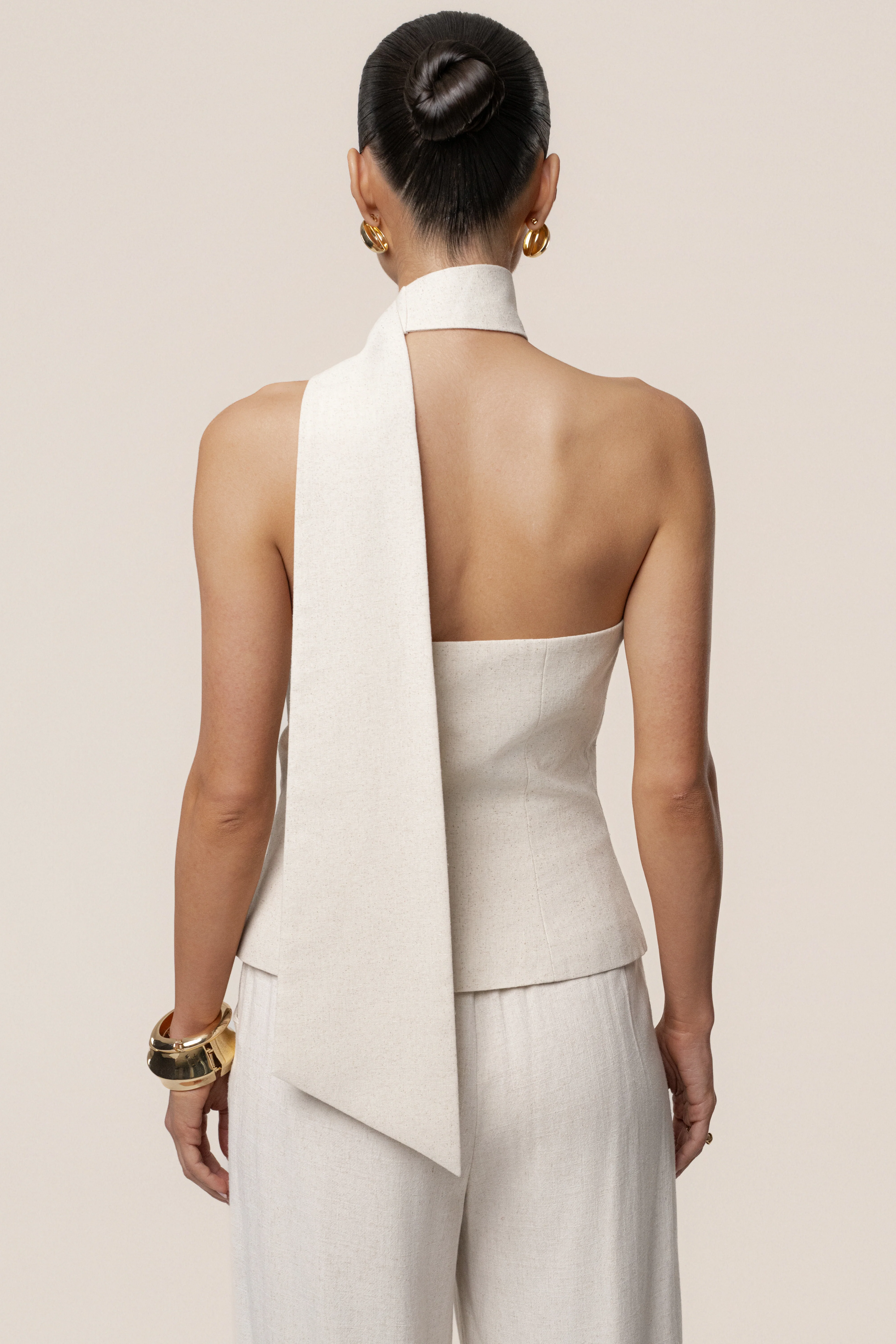 Oatmeal Asymmetric Scarf Top