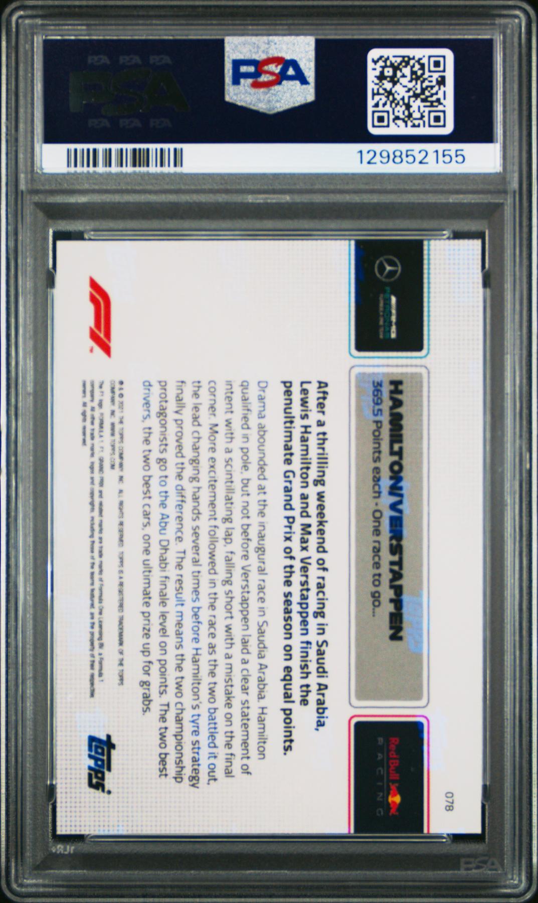 2021 TOPPS NOW FORMULA 1 78 LEWIS HAMILTON/MAX VERSTAPPEN PSA 10 129852155
