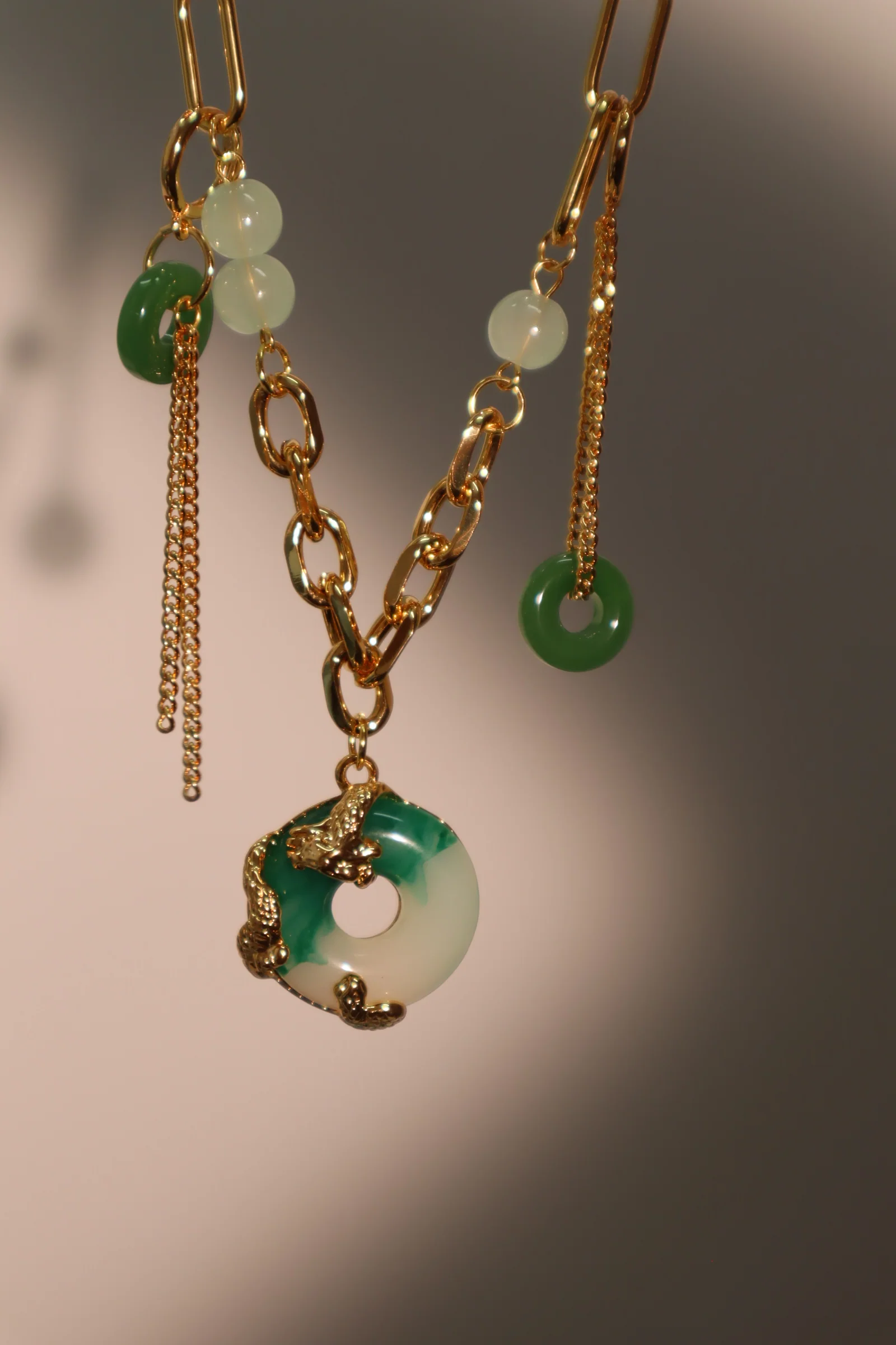 18K Real Gold Plated Jade Dragon Necklace (EARRINGS INCLUDED)