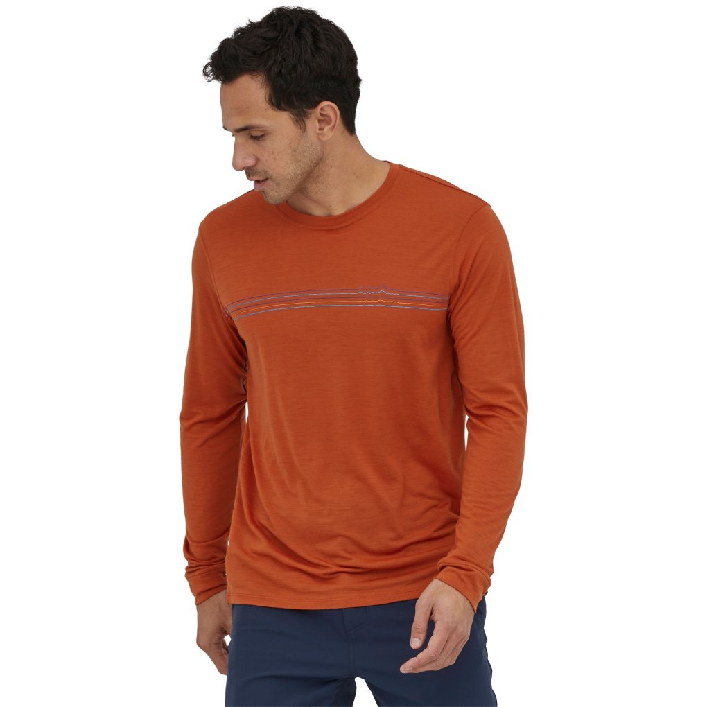 Patagonia Capilene Cool Merino Graphic Longsleeve Shirt Men - Strata Stripe: Pond Green