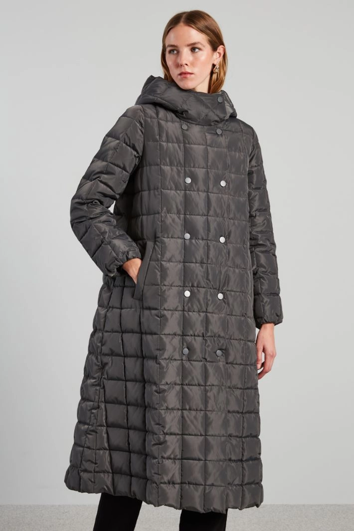 Flared canvas puffer coat - MEDIUM GREY