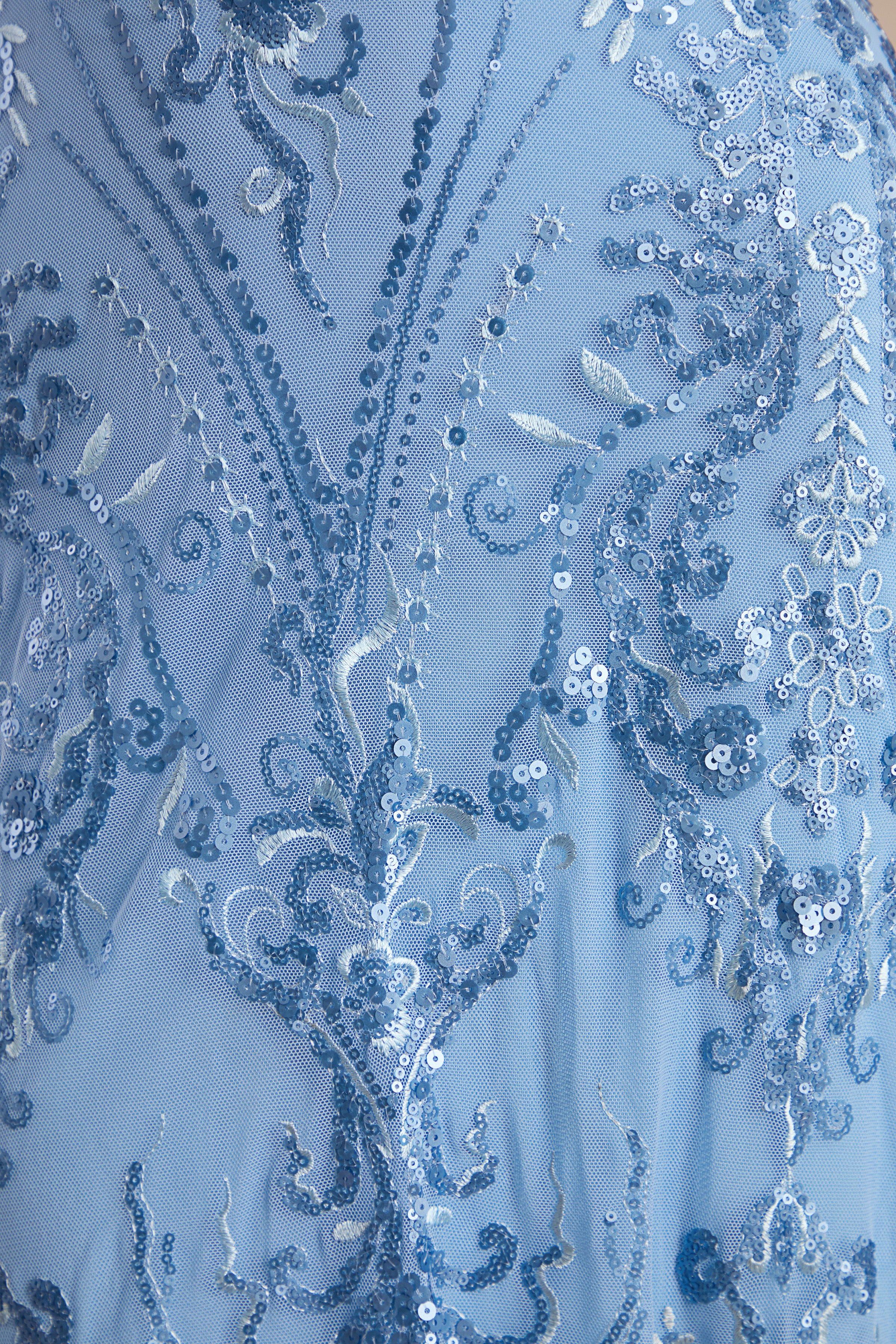 Galathea | Blue Lace Bandeau-Neck Midi Dress With Collar Detail