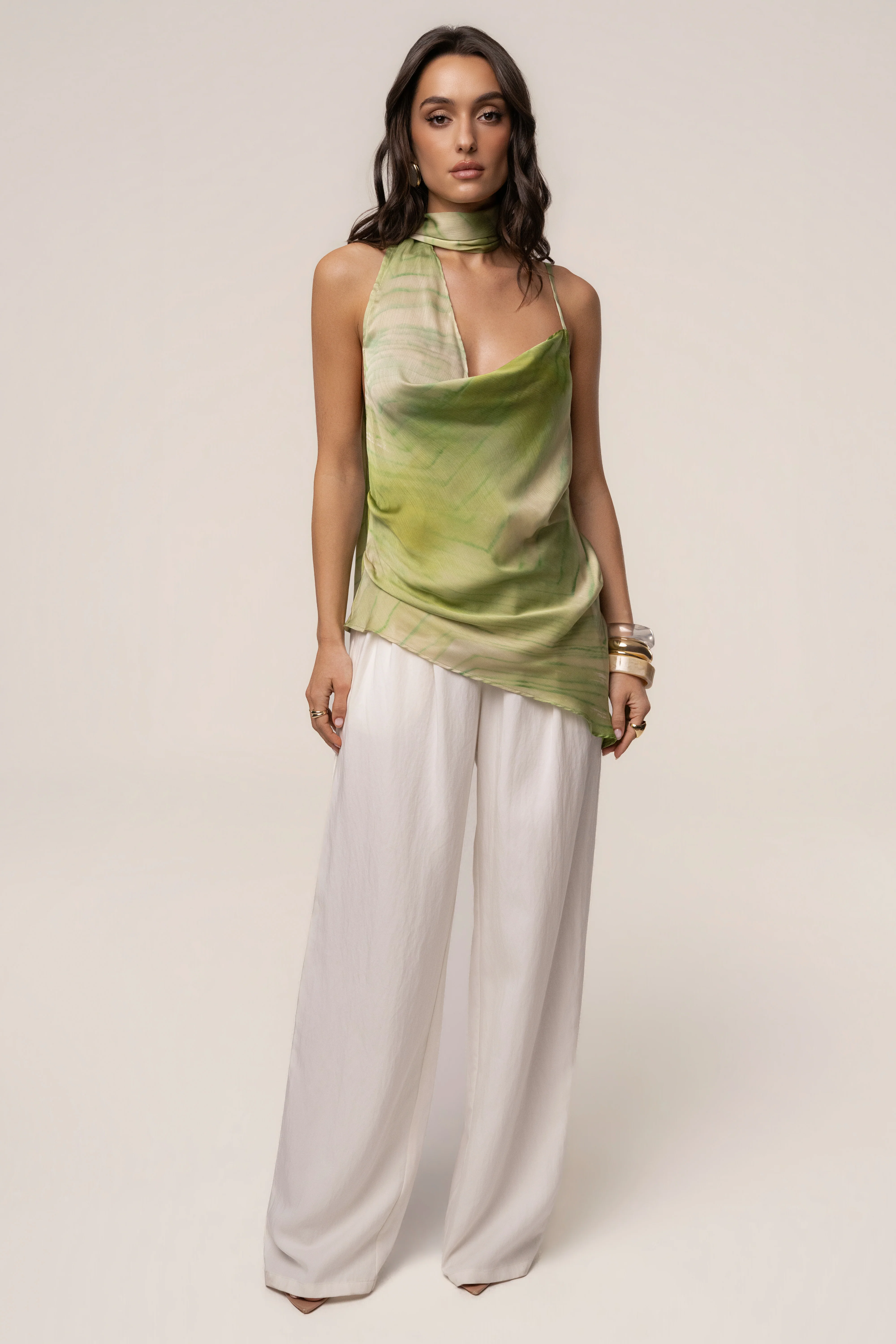 Green Print Selene Asymmetrical Top