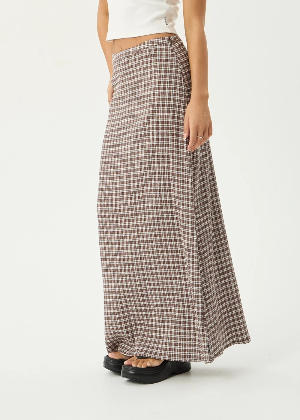 AFENDS Womens Lita - Seersucker Maxi Skirt - Base Coffee Check