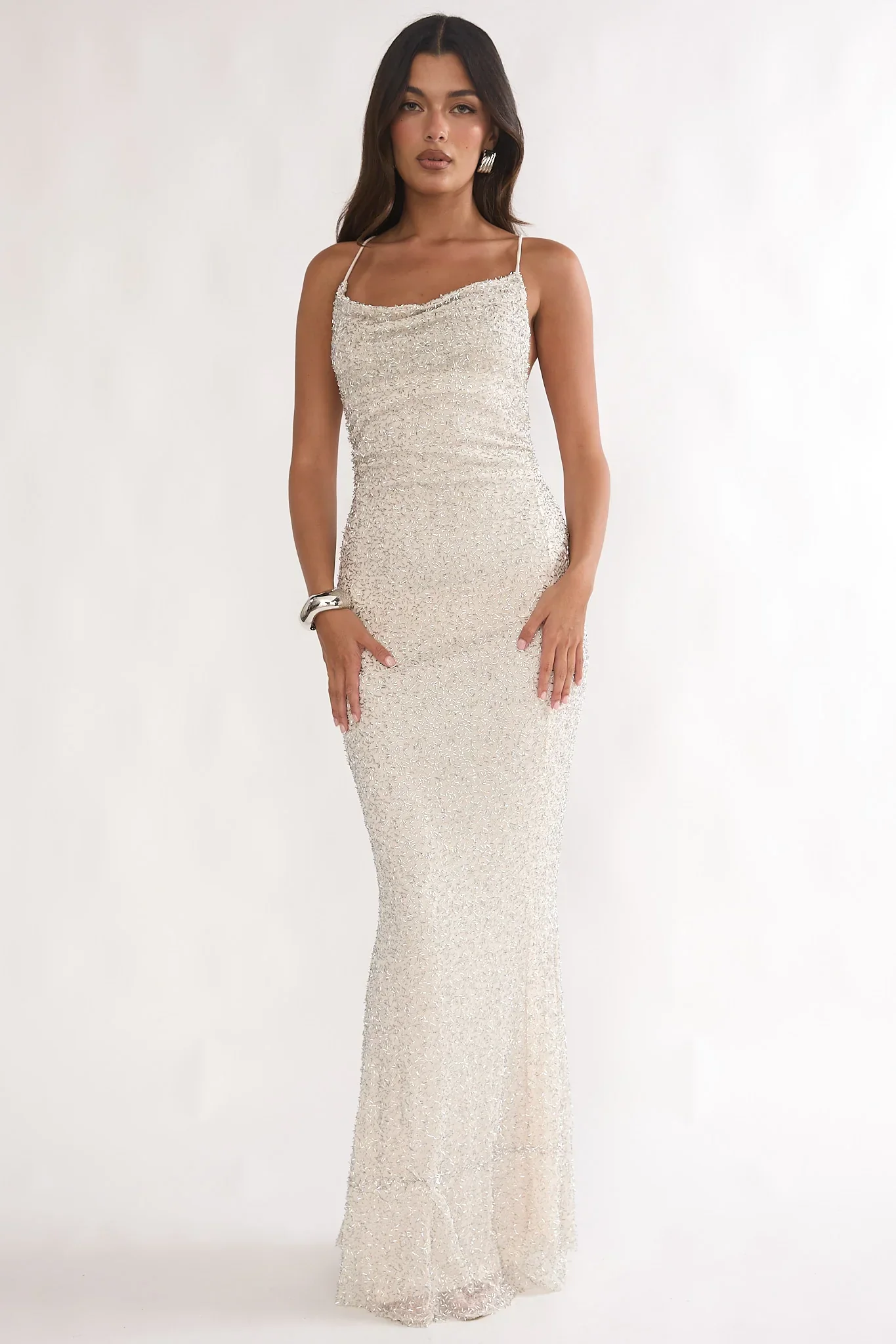 Emillia Strappy Open Back Maxi Dress Sequin Ivory