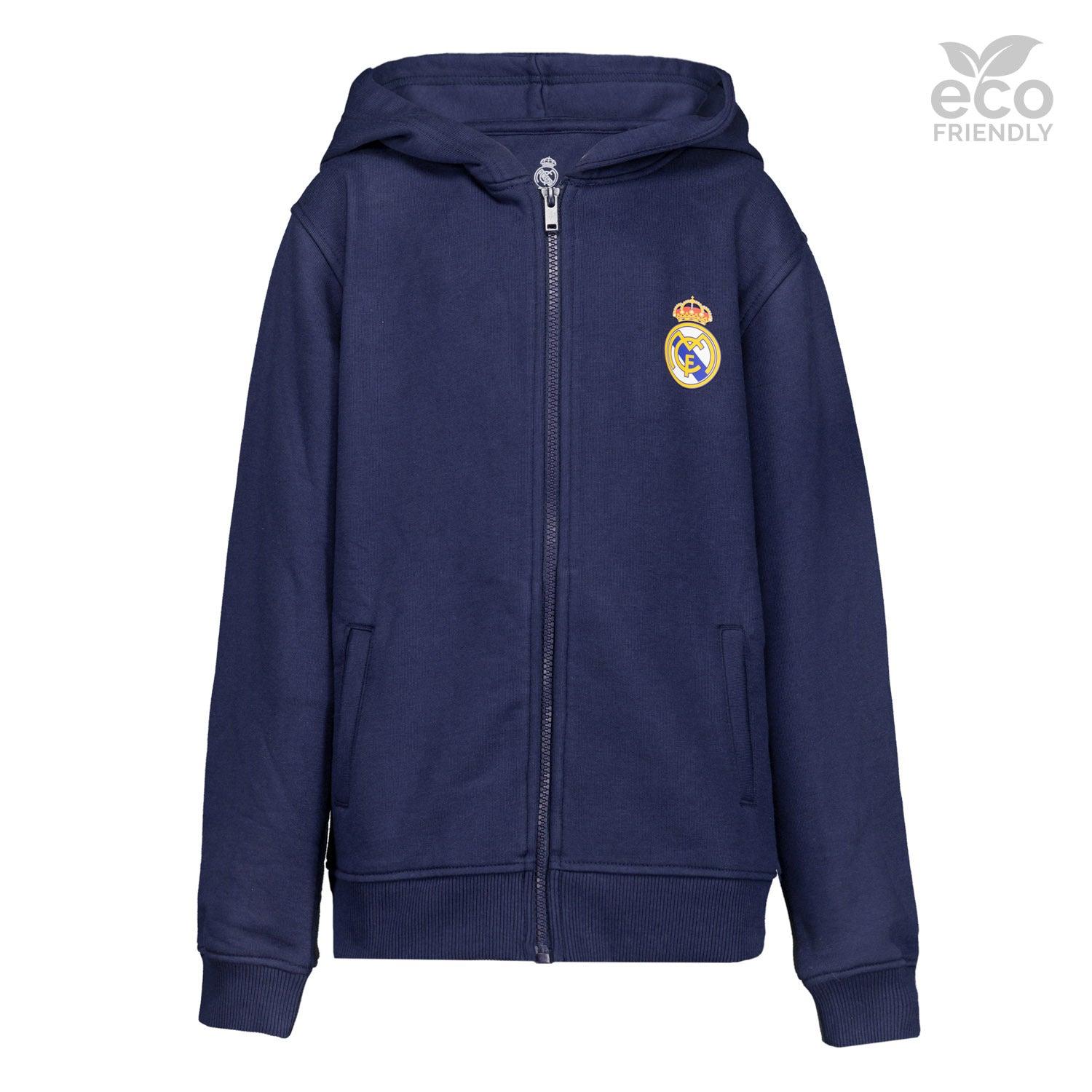 Kids ECO Essentials Real Madrid Color Crest Zip Hoodie Navy