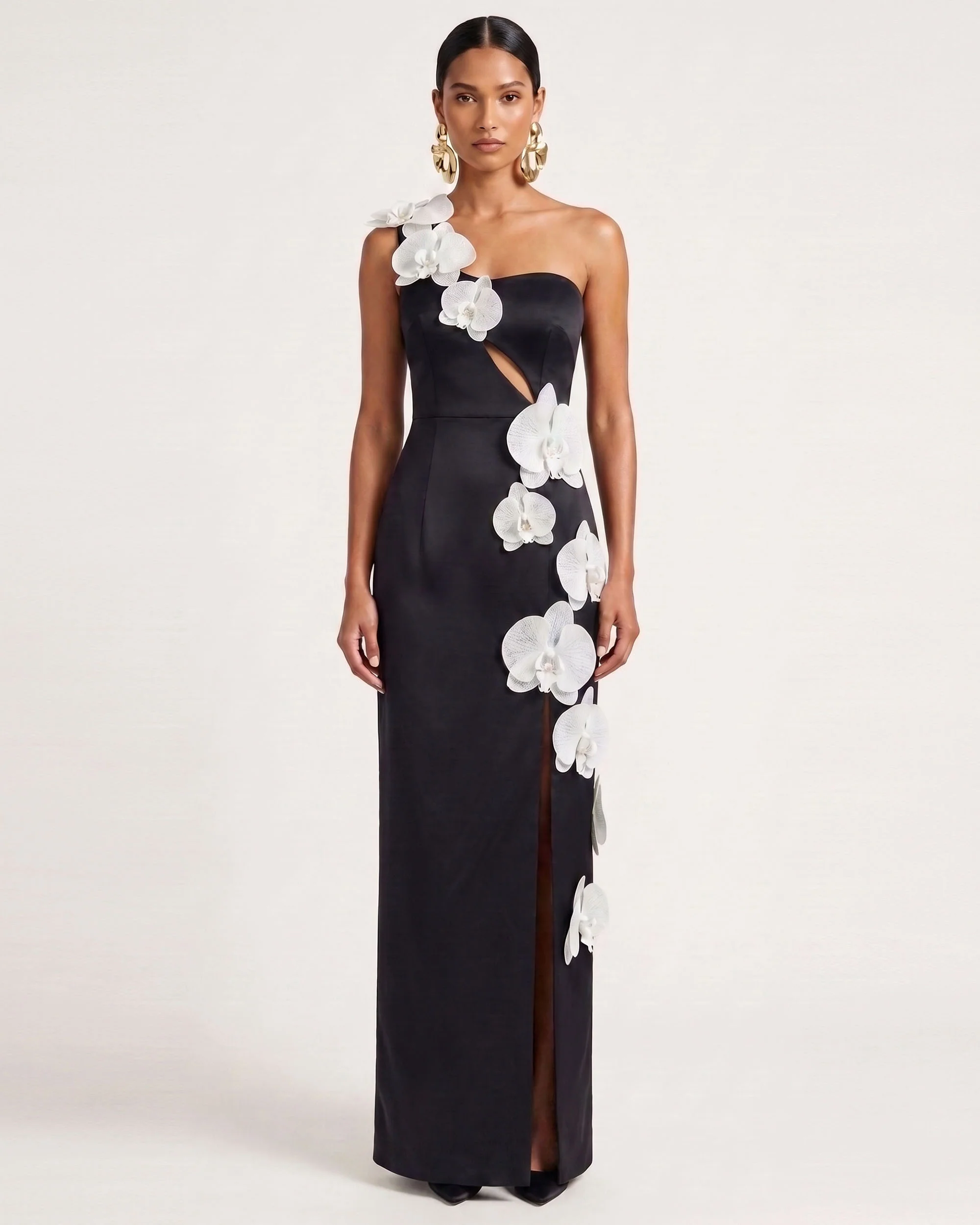 Orchid Embellished Cutout Slit Maxi Dress - Black