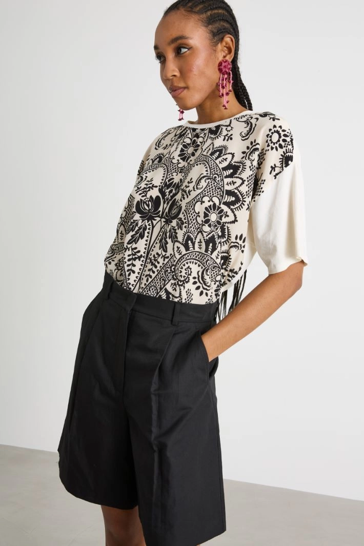 Printed silk and jersey T-shirt - WHITE BLACK