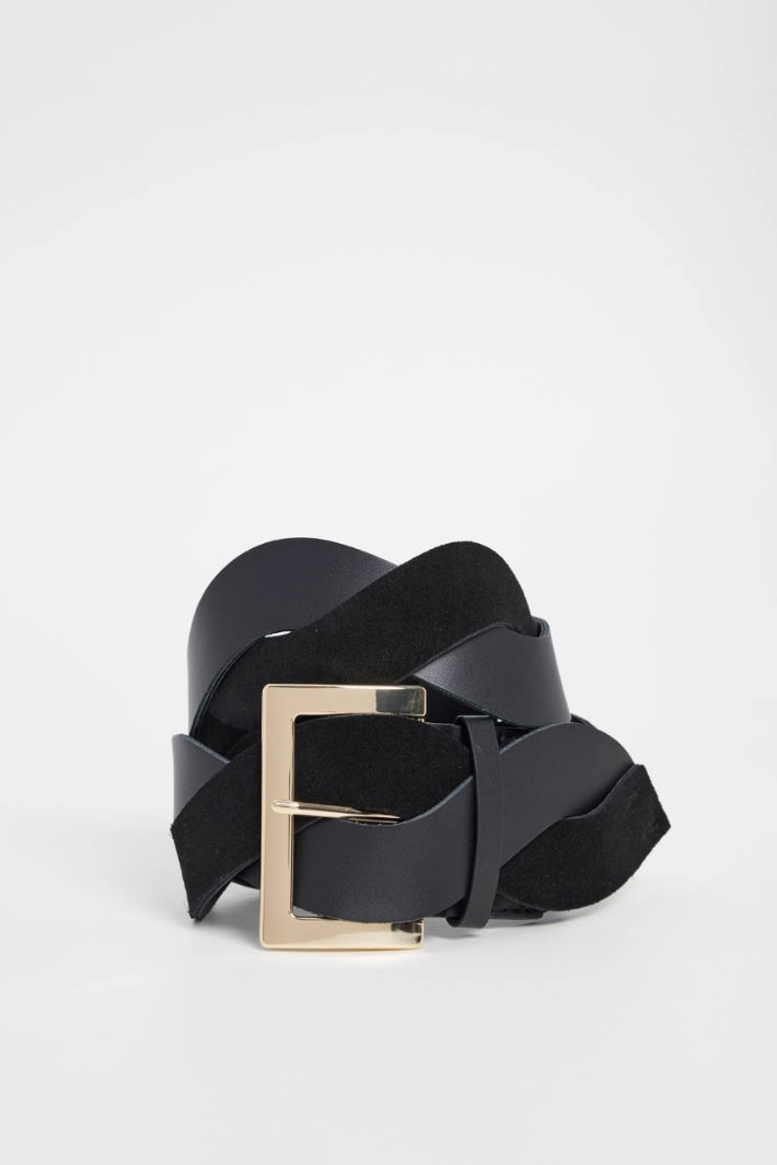 Woven leather belt - BLACK