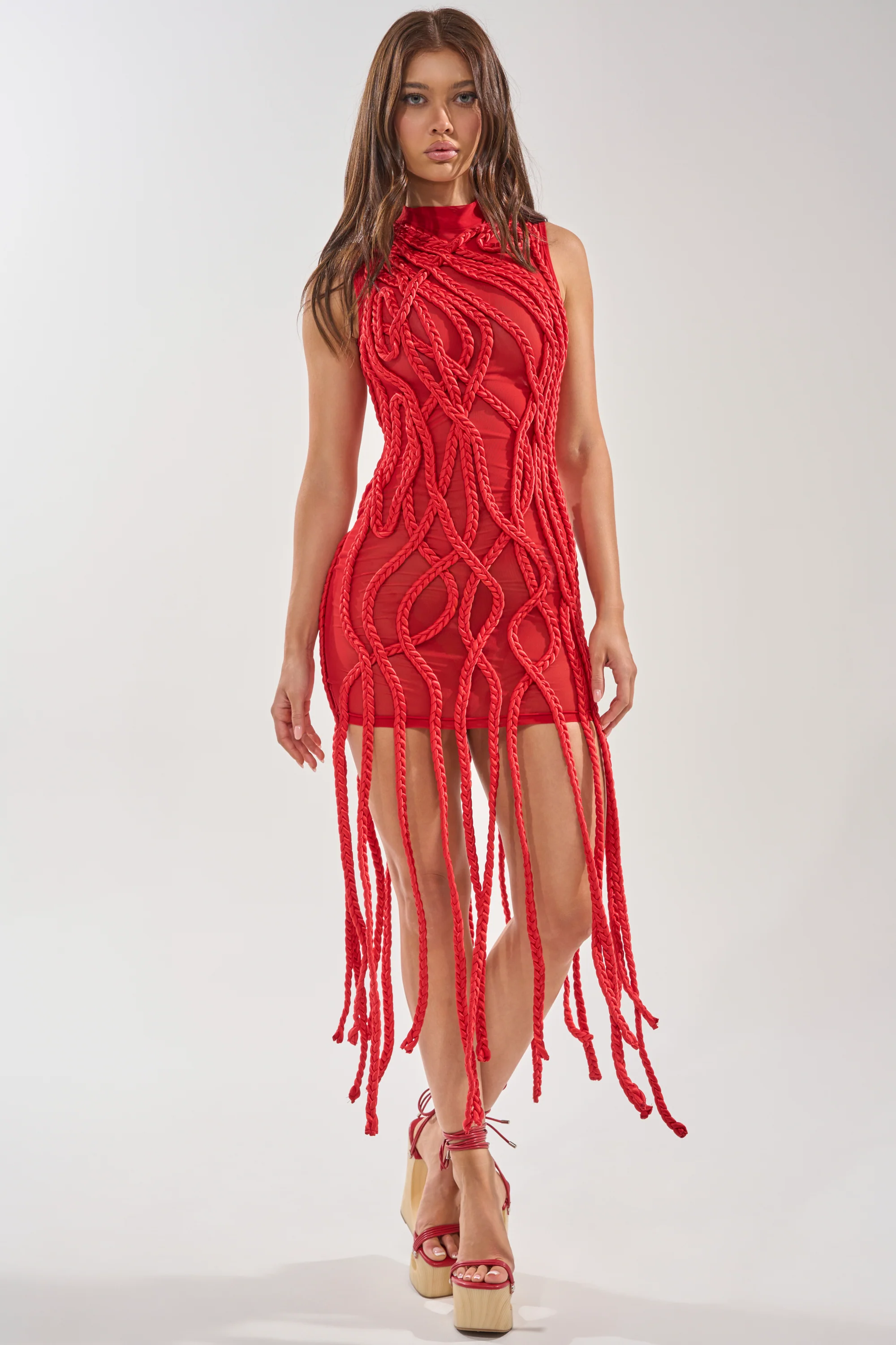Stuck On You Braided Mini Dress In Red