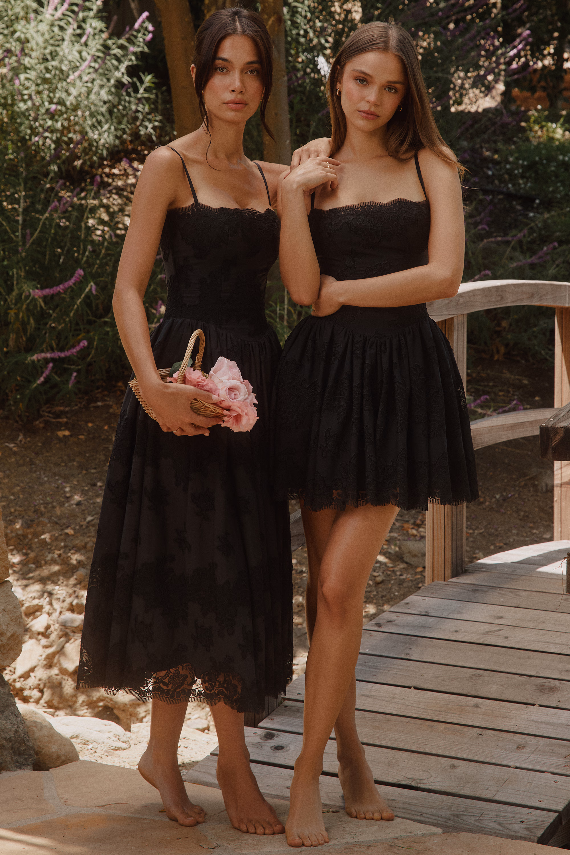 CHLOE Black Custom Lace + Broderie Anglaise Colton Mini Dress