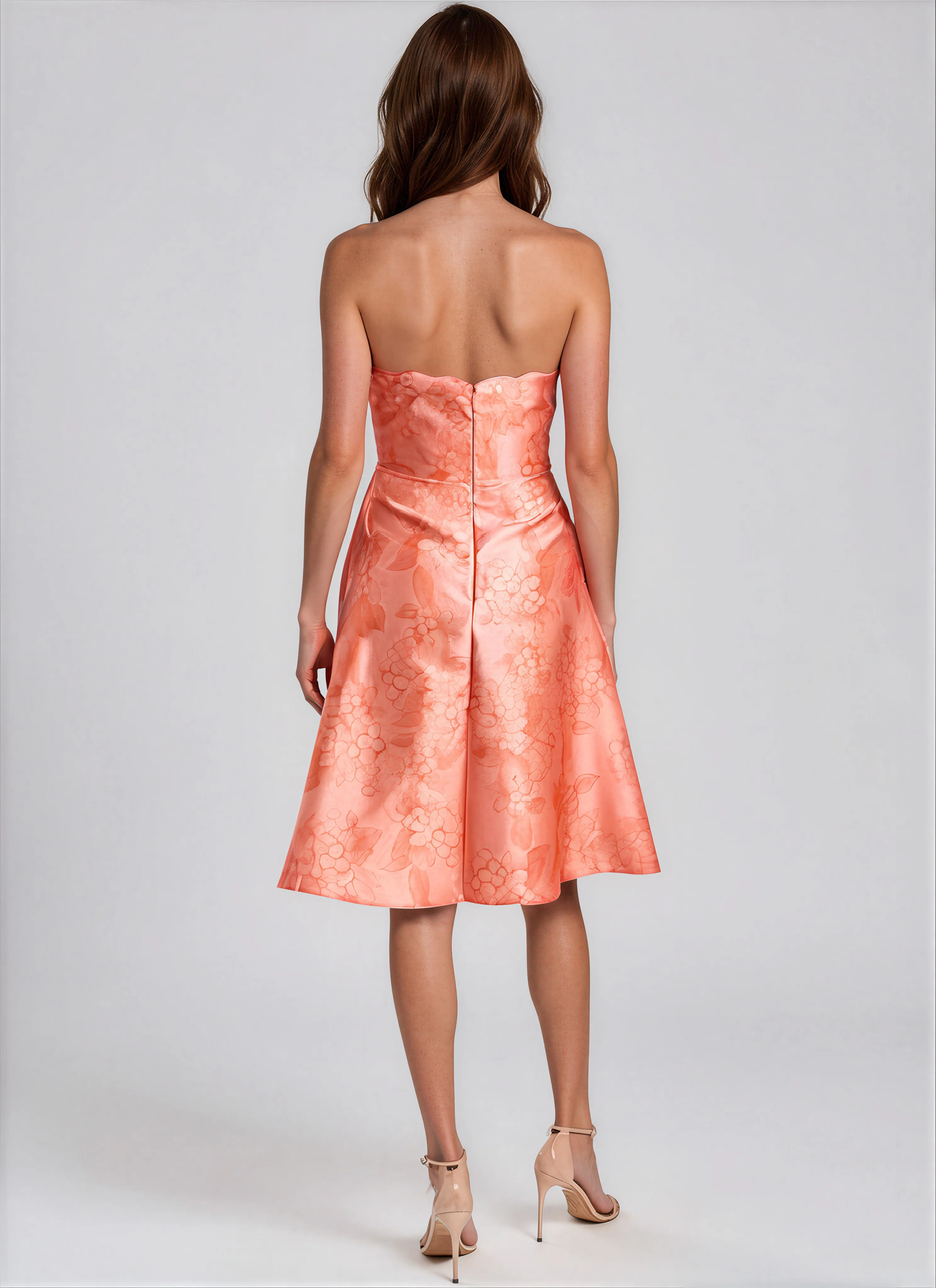 Scalloped Neckline Floral A-line Cocktail