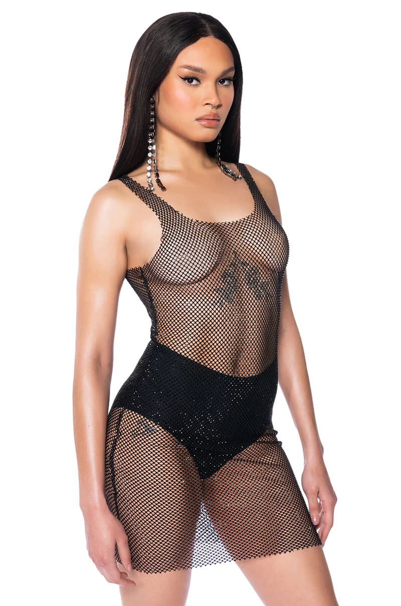 Ayla Rhinestone Mesh Sleeveless Dress