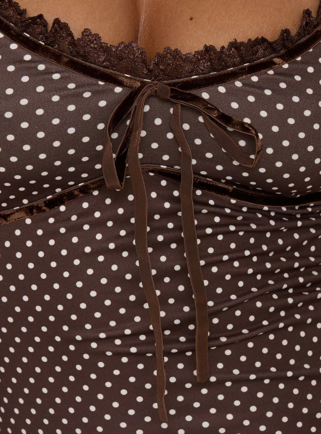 Delaney V Neck Frill Midi Dress Brown / Pink Polka Dot