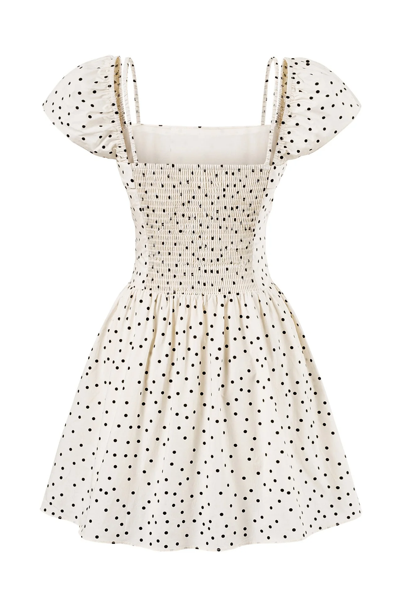 Cap Sleeves White Polka Dots Short Dress