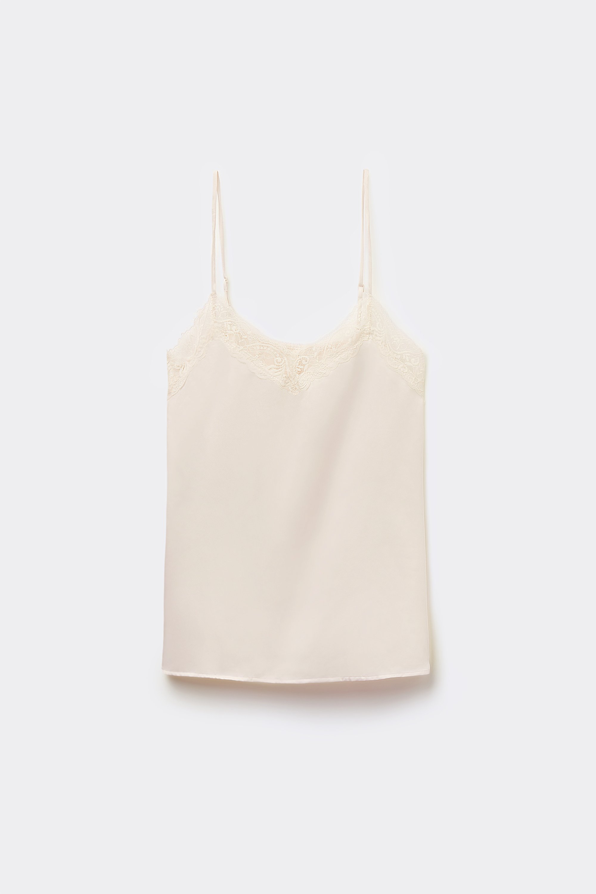 Satin and Lace Camisole with Narrow Shoulder Straps