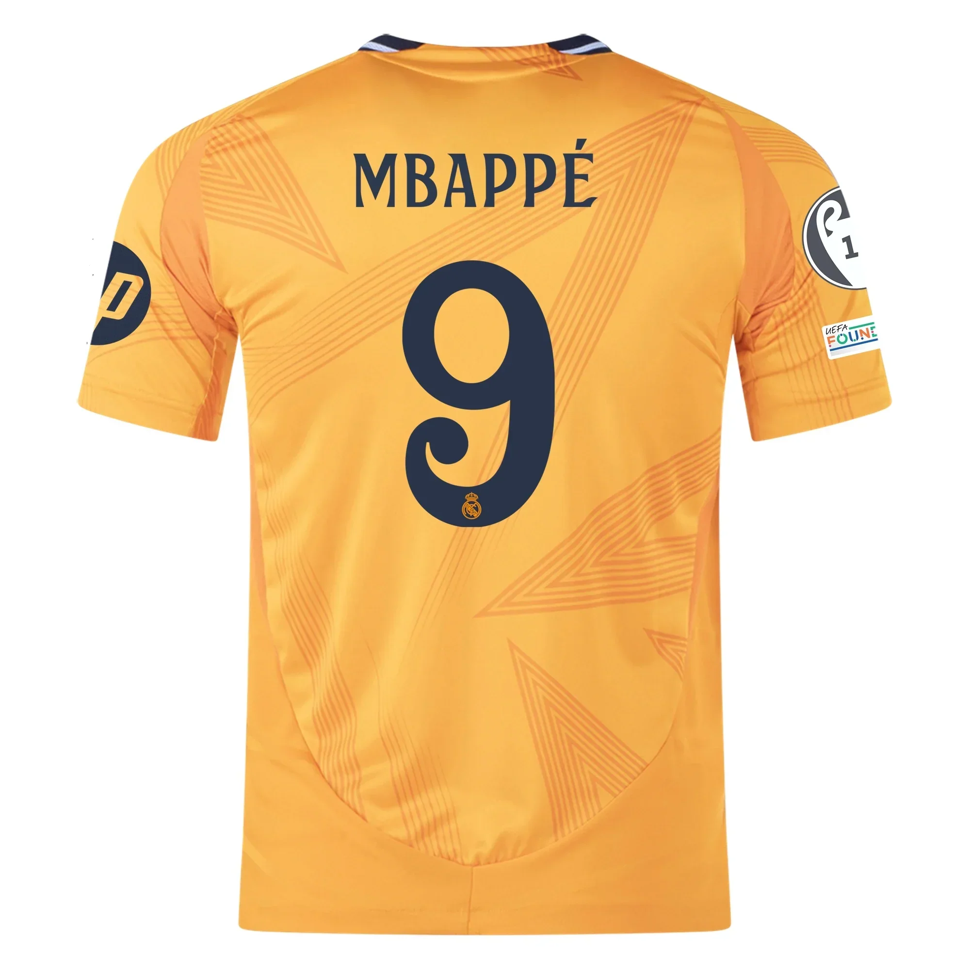 Real Madrid Authentic Kylian Mbappe Away Jersey w/ Champions League Patches 24/25 (Crew Orange)