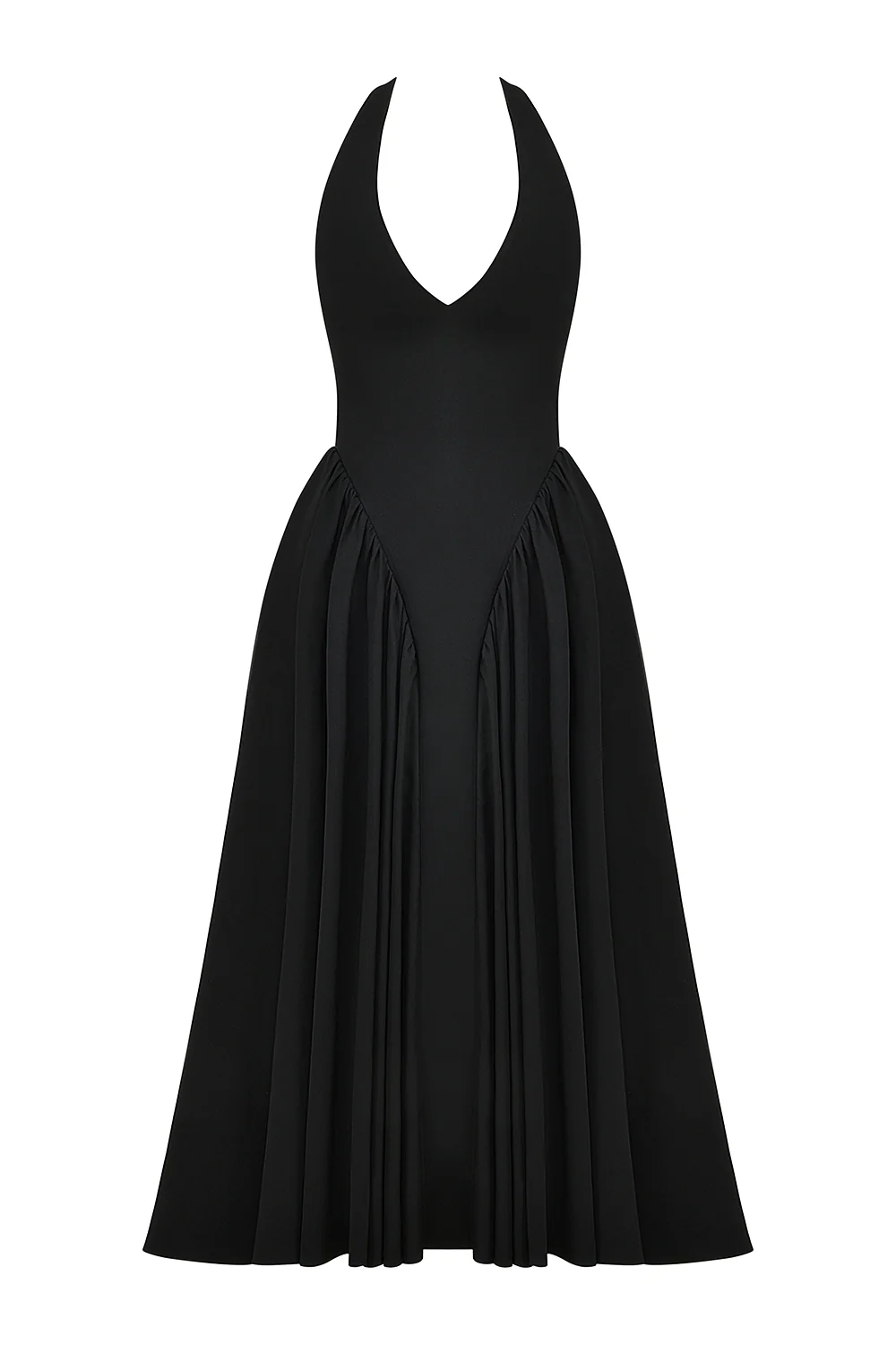 black twill halter midi dress